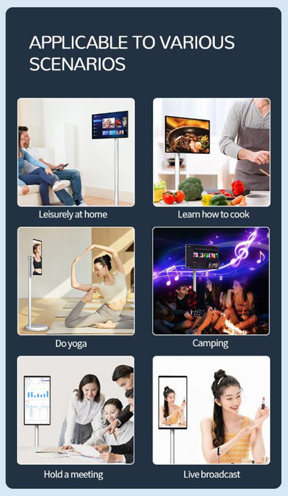 TV portátil recargable, pantalla de 24 pulgadas, 8 GB de RAM, almacenamiento de 128 GB, cámara de 13 MP, soporte de altura ajustable para el hogar, oficina, escuela y uso al aire libre