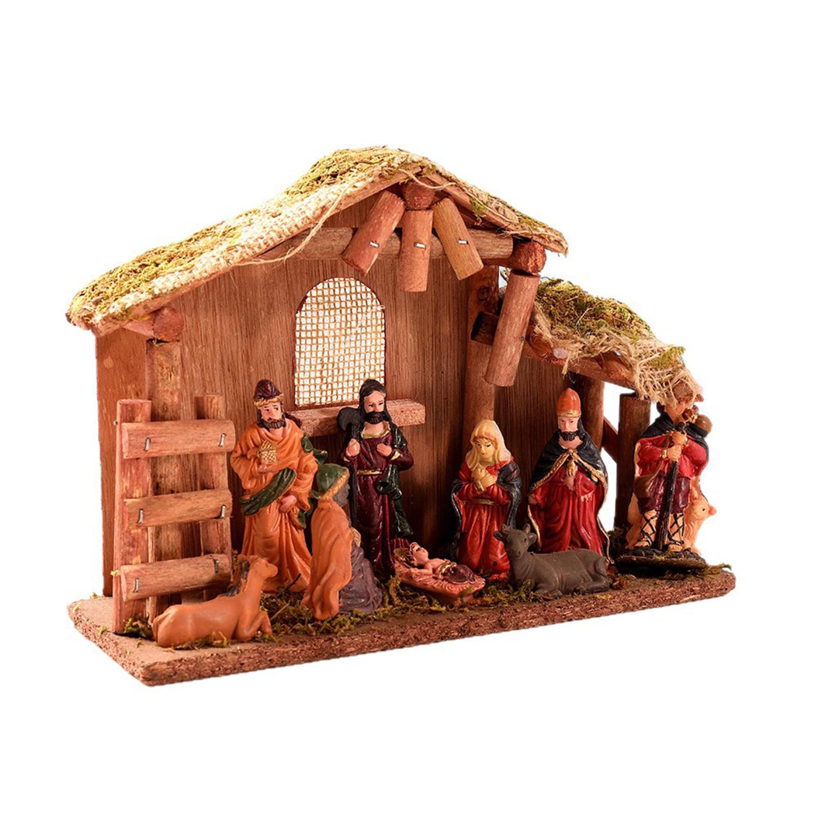 Presepe di Natale Figurine Scena In Resina Statua Con Stabile Sacra Famiglia Statua Centrotavola Decori Casa Scene Di Natale Sculture