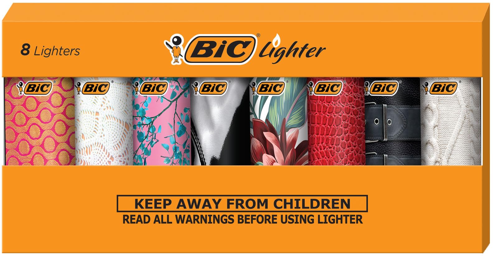 BIC Mini Lighter, Fashion Collection, Assorted Unique Lighters, 8 Count Pack, Perfect Stocking Stuffers