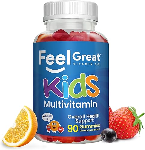 Gomitas multivitamínicas Feel Great Kids | Vitaminas con sabor a cítricos y fresa para niños | Gomitas multivitamínicas con vitamina D para el apoyo