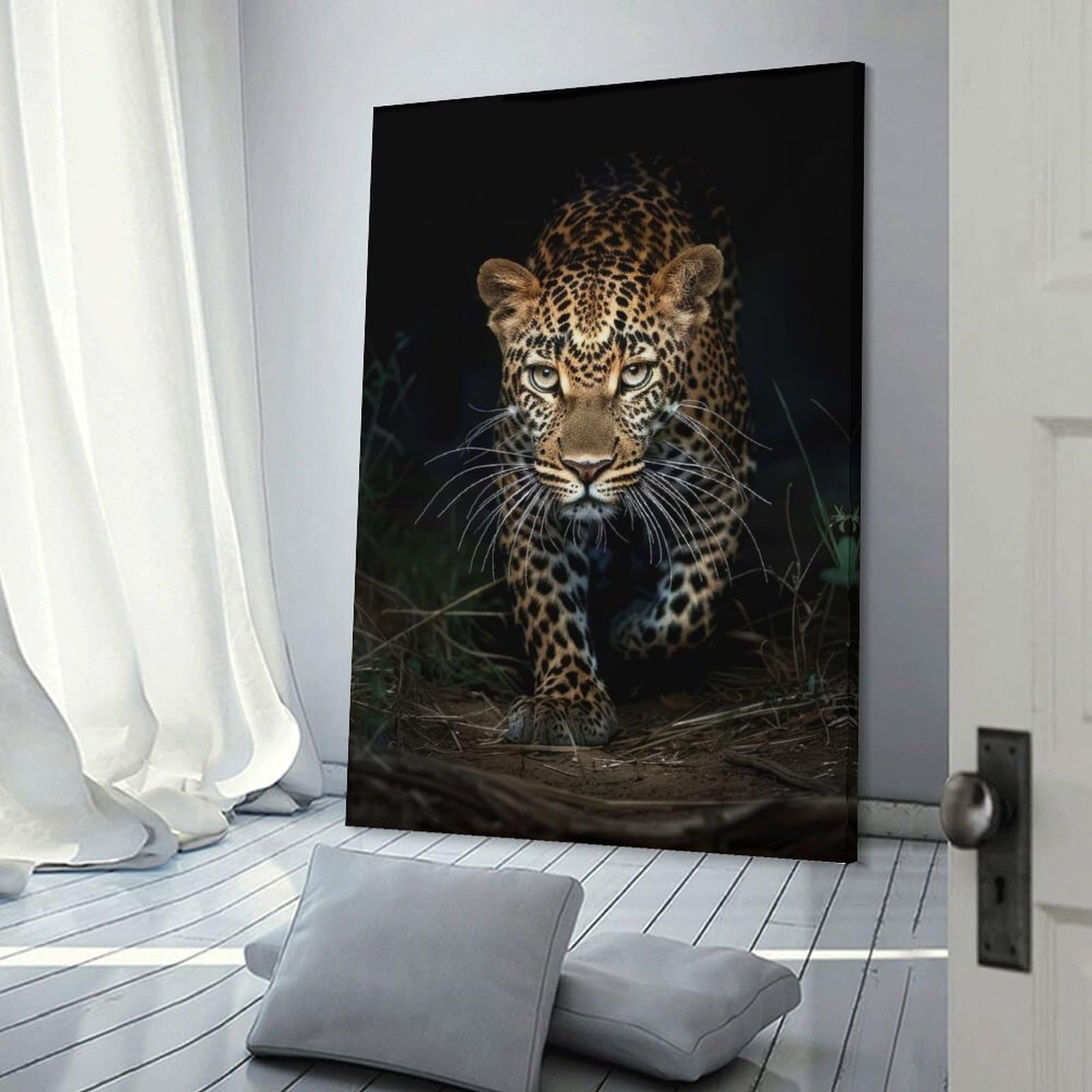 Junmoney Walking Leopard Photo Hanging Wall Art 24x36inch(60x90cm), for Restful Interiors, Bedrooms Or Small Rooms, Home Artwork with A Soft Interior Feel