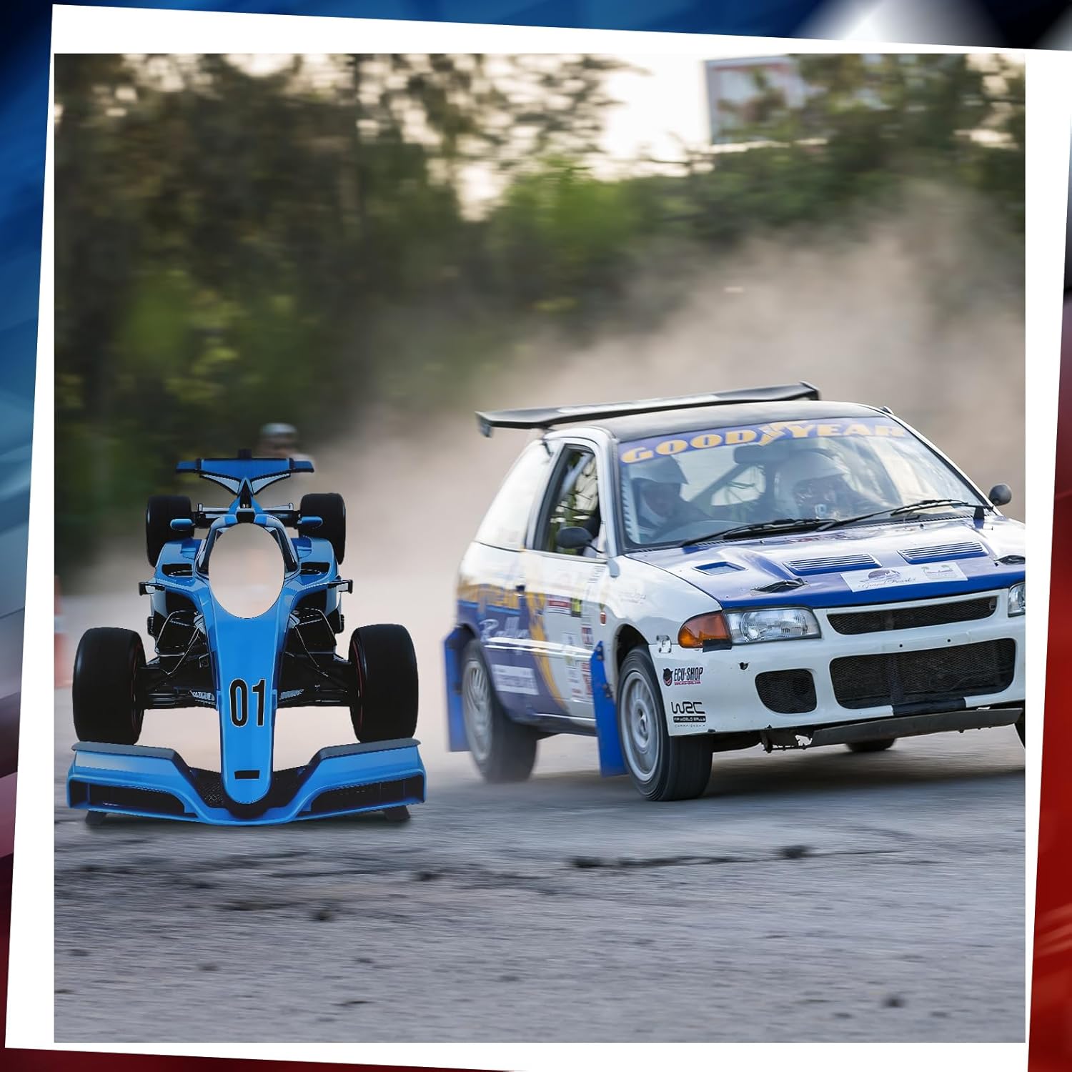 Bucherry 4 Feet Blue Race Car Cardboard Cutout Stand up Life Size Racing Car Theme Party Decoration Backdrop Photo Booth Props Stand up for Racing Theme Birthday Supplies Cars Fans Party Decor