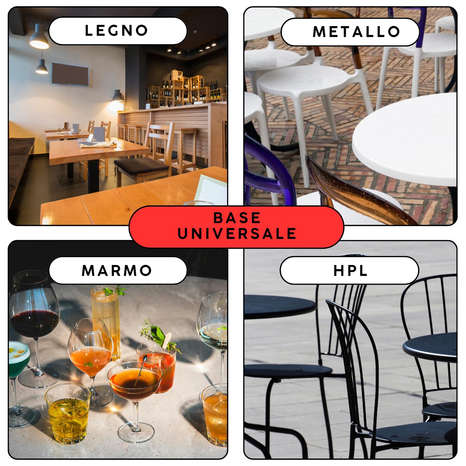 MOHOME Gambe per Tavolo Ferro Made In Italy Nero Rotondo Quadrato Stile Moderno Struttura Robusta Base Stabile Solida Piedini Regolatori Tavoli Soggiorno Bar Bistrò Ristoranti Catering