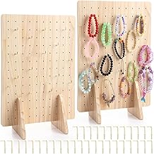 Colingmill 2 Pack Wooden Pegboard Display Stand for Keychain 16" x 12" Jewelry Rectangle Peg Board Tabletop Rack Organizer with 50 Hooks for Necklaces, Earrings, Craft Shows, Vendor Display(Wood)