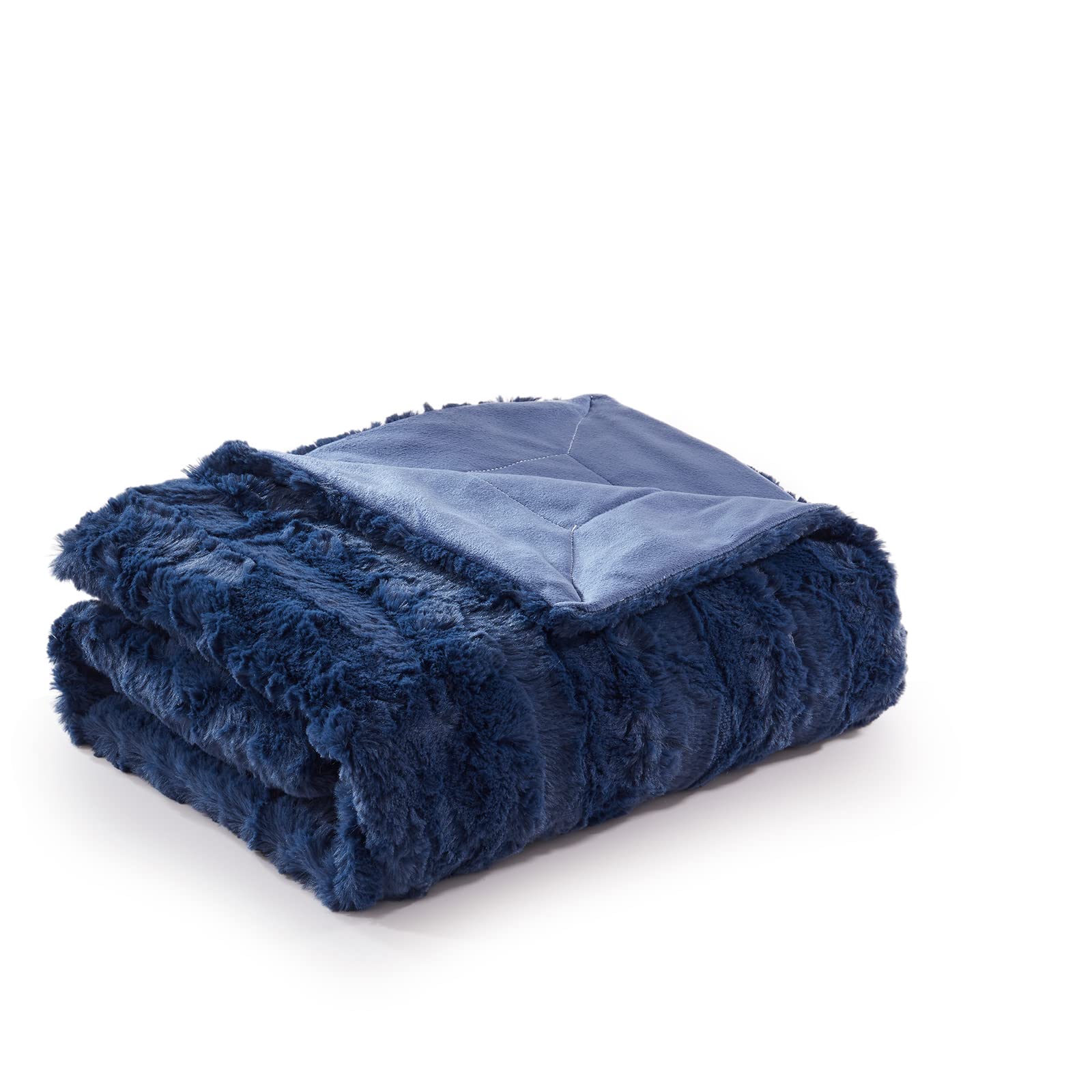COZYART Faux Fur Throw Blanket for Couch - 50"x60" Navy Blue Super Soft Plush Luxurious and Elegant with Comfy Reversible Microfiber Fluffy Blankets and Throws for Bed Home Decorative