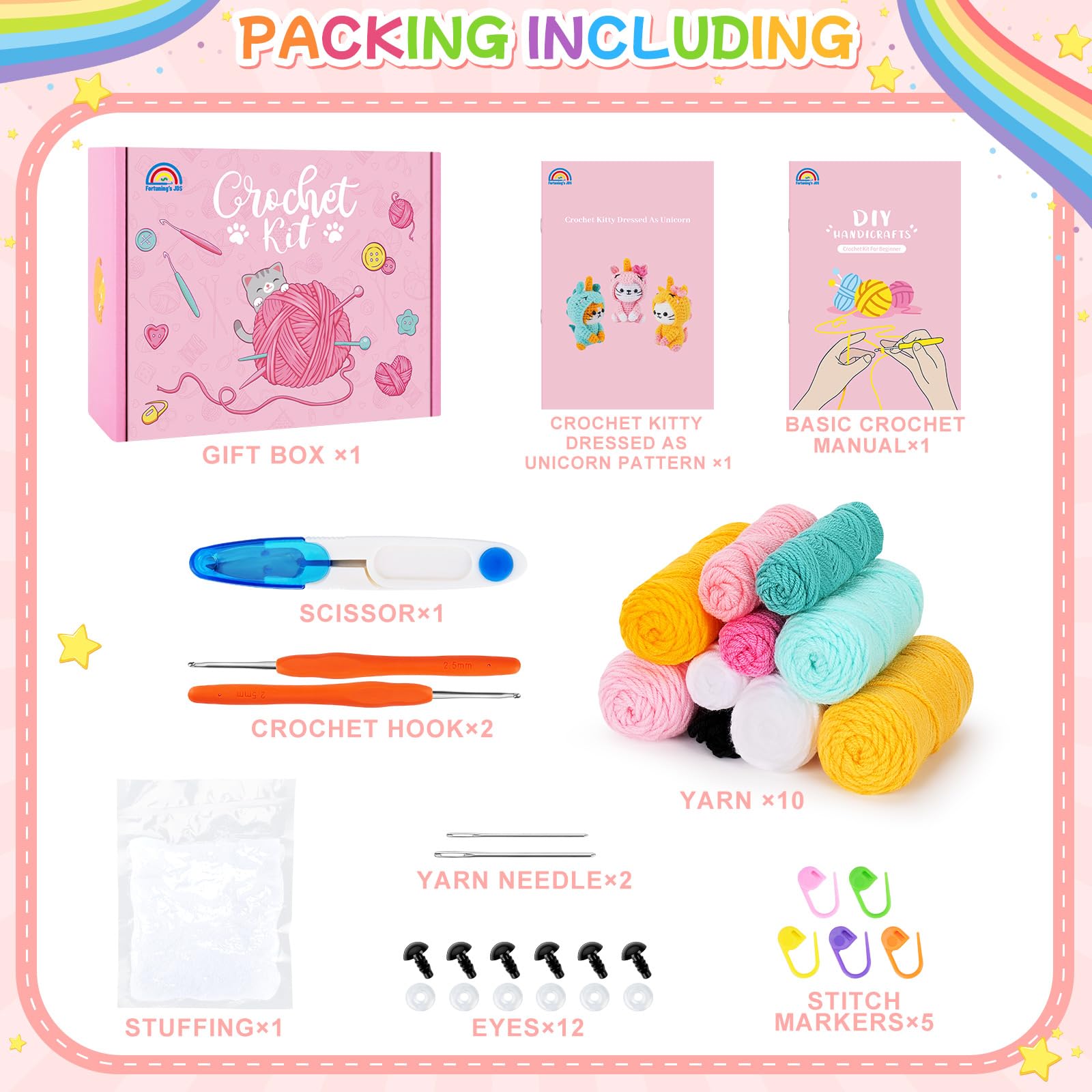 Cat Crochet Kit For Beginners with Video,Unicorn Cat Crochet Kit Cosplay Animal Knitting Kit Crocheted Animal Kits Complete Kitten Crochet Starter Animals Cosplay Set Beginners Crocheted Cats Kit - Image 2