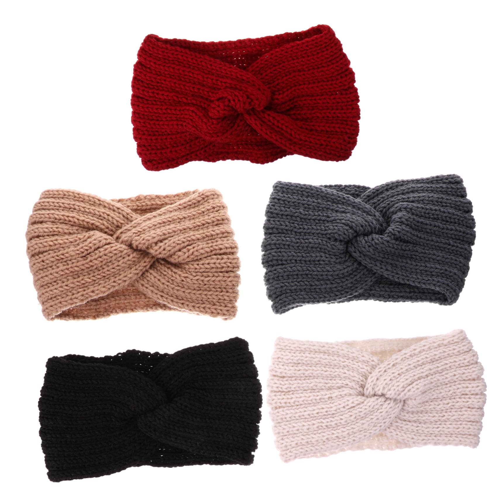 TENDYCOCO 5Pcs Knitted Cross Style Headband Ear Warmers for Women Includes Camel Dark Soft and Cozy Hair Accessories for