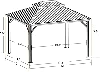 Vista 5 de Kozyard Caesar 10 x 12 pies Gazebo Permanente de Aluminio de techo rígido con una pared lateral con mosquitero