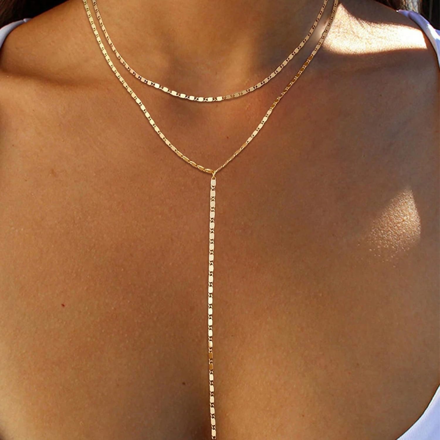 Lariat Necklace for Women Gold Long Necklaces for Women Dainty Drop Necklace Layered Beaded Twist Chain Y Shaped Necklaces - Image 3