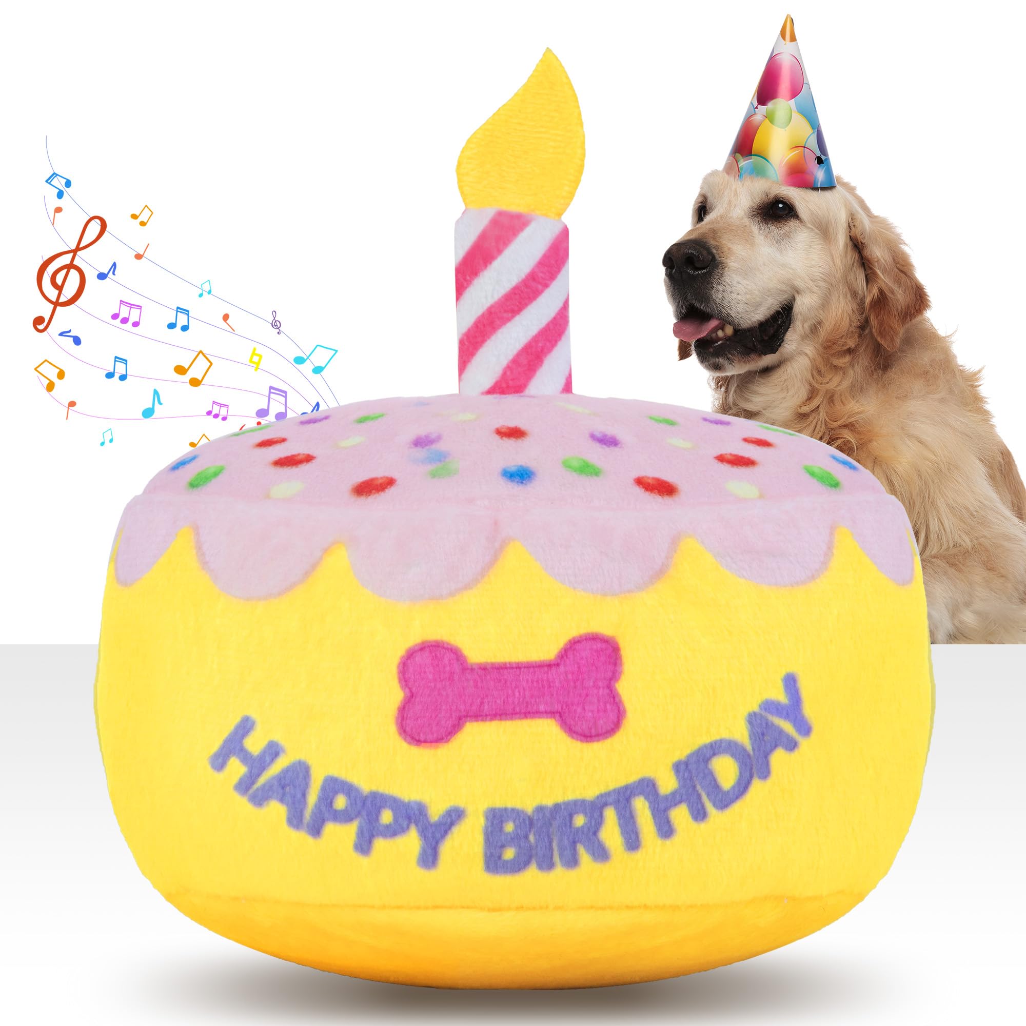 FurtasticFinds Dog Birthday Cake Toy 5 9 Larger Plush Dog Gift with Electronic Music Box Plays Happy Birthday
