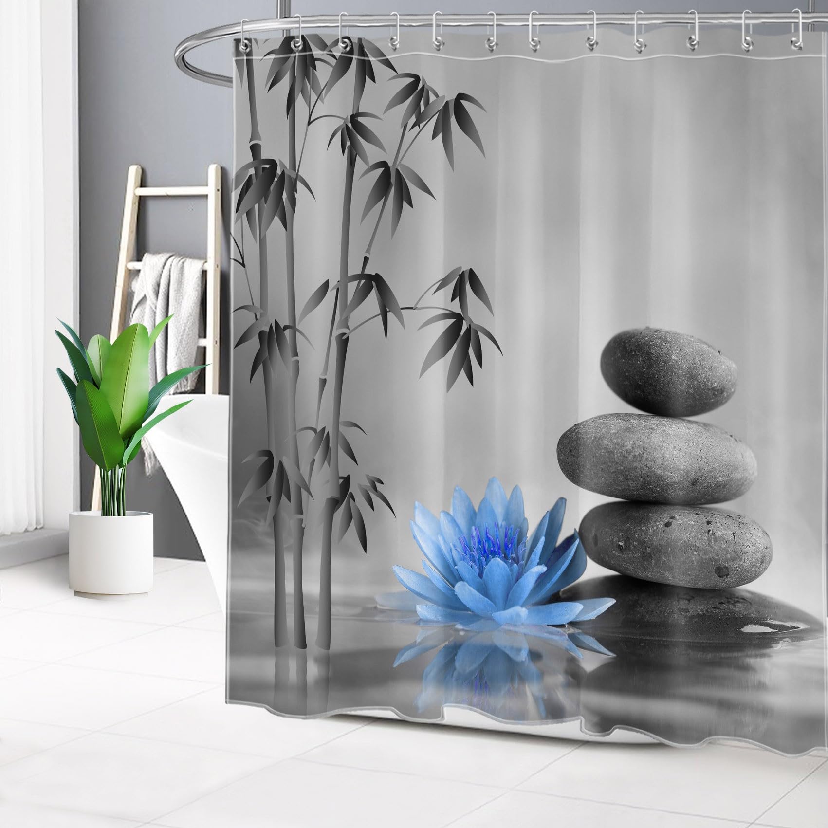 EOBTAIN Zen Water Lily Shower Curtain - 72x72 Inch Nature Landscape Bathroom Curtain With 12 Hooks - View #10