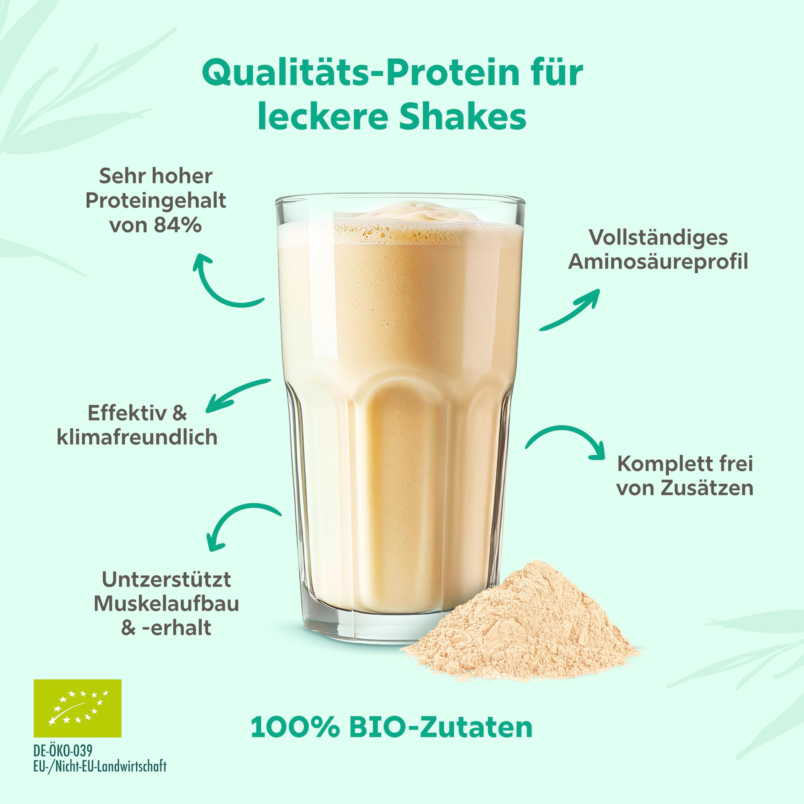 DAILY PROTEIN 100% BIO Vegan | Natur | Effektiv & Frei von Zusätzen | 84% Proteingehalt mit optimalem Aminosäureprofil | 1000g pflanzliches Bio Eiweiß Pulver aus Erbse Soja Reis Hanf, DE-ÖKO-039