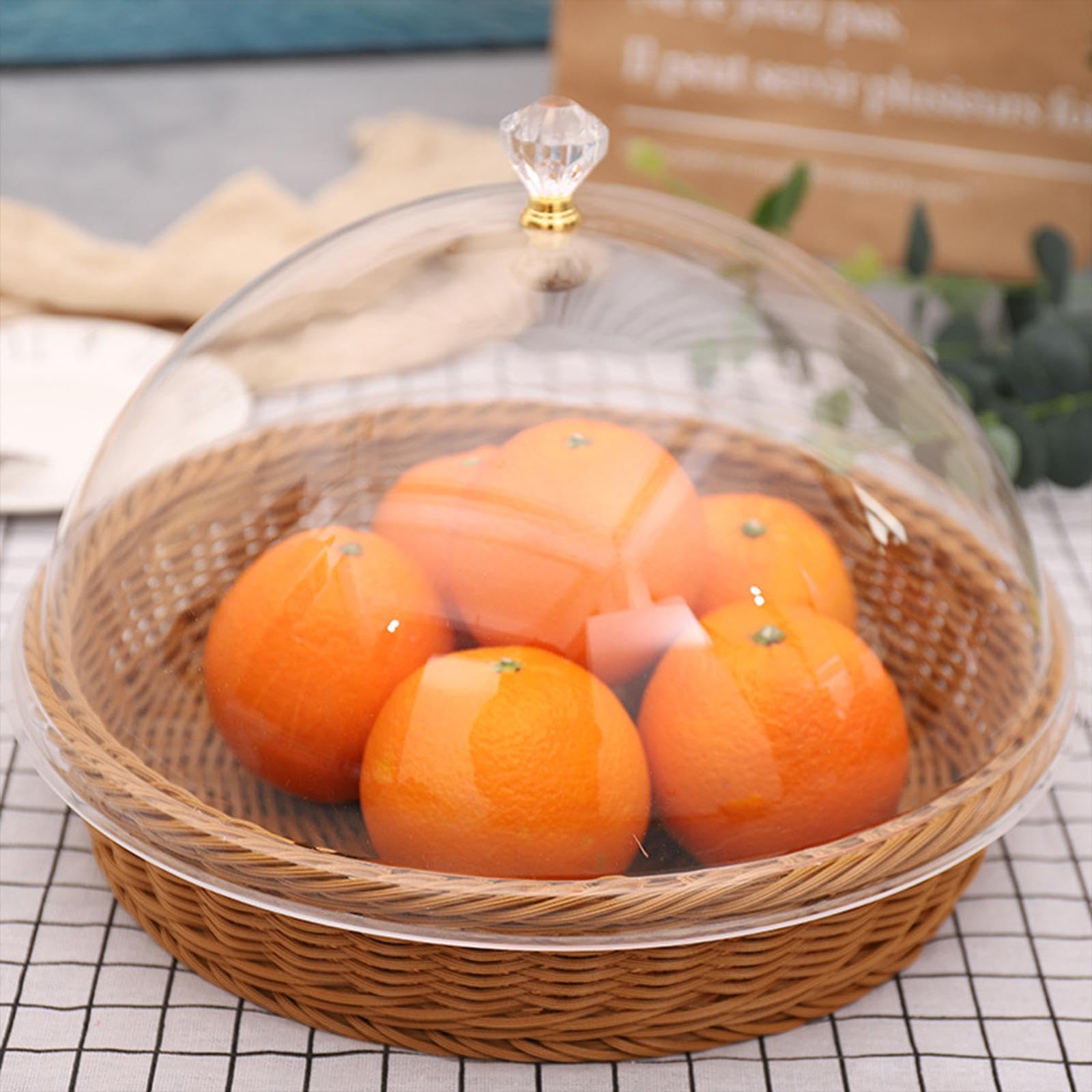 Cestino per il pane intrecciato con coperchio Cestino intrecciato in rattan imitazione Vassoio da portata rustico Cesto di frutta intrecciato per, 35x22 cm