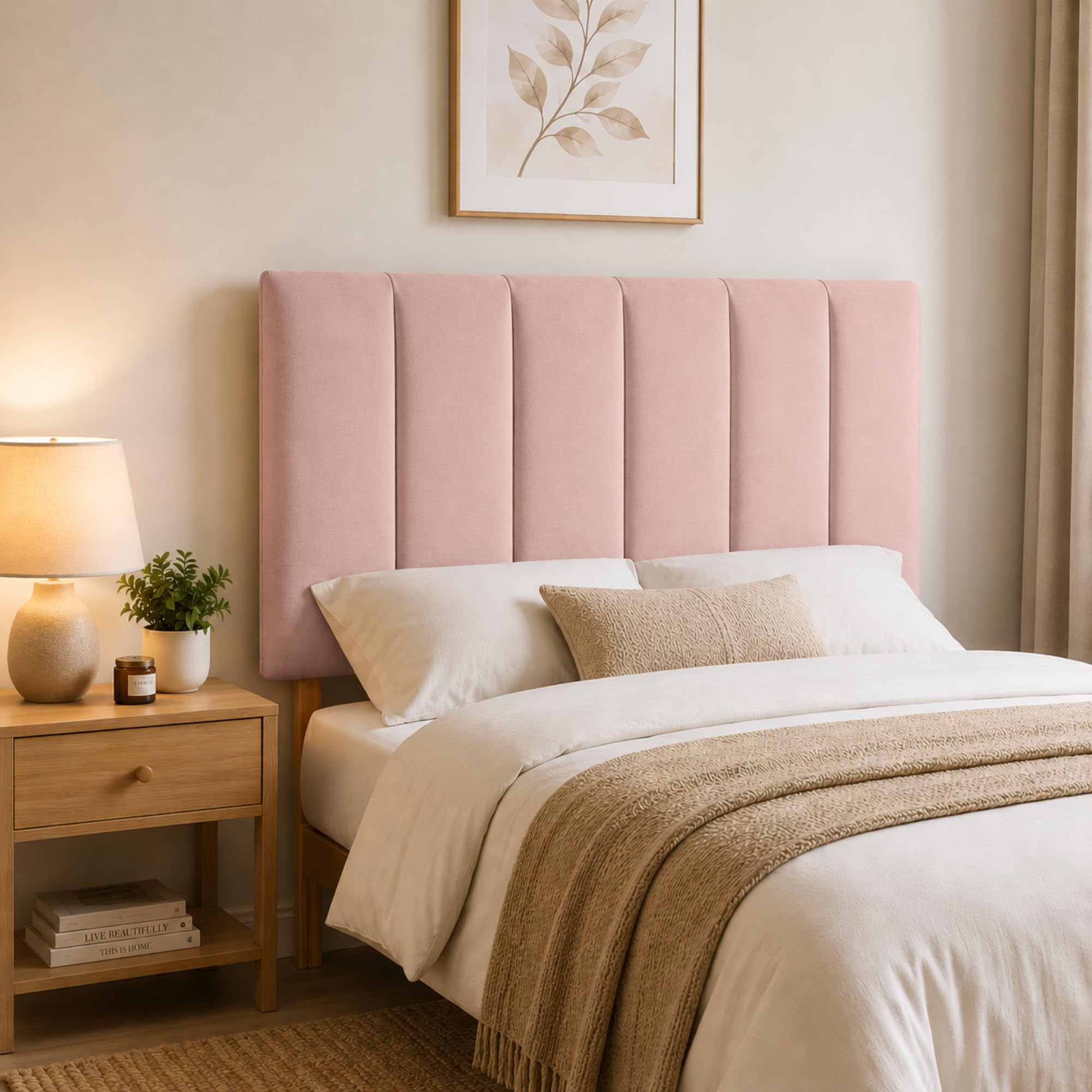 YORKSHIRE HOMEWARE Padded Lined Headboard | Lined Headboards in Plush Velvet Fabric | Bed Bedroom Decor Hotel Furniture (Pink, 2ft 6inch Small Single)