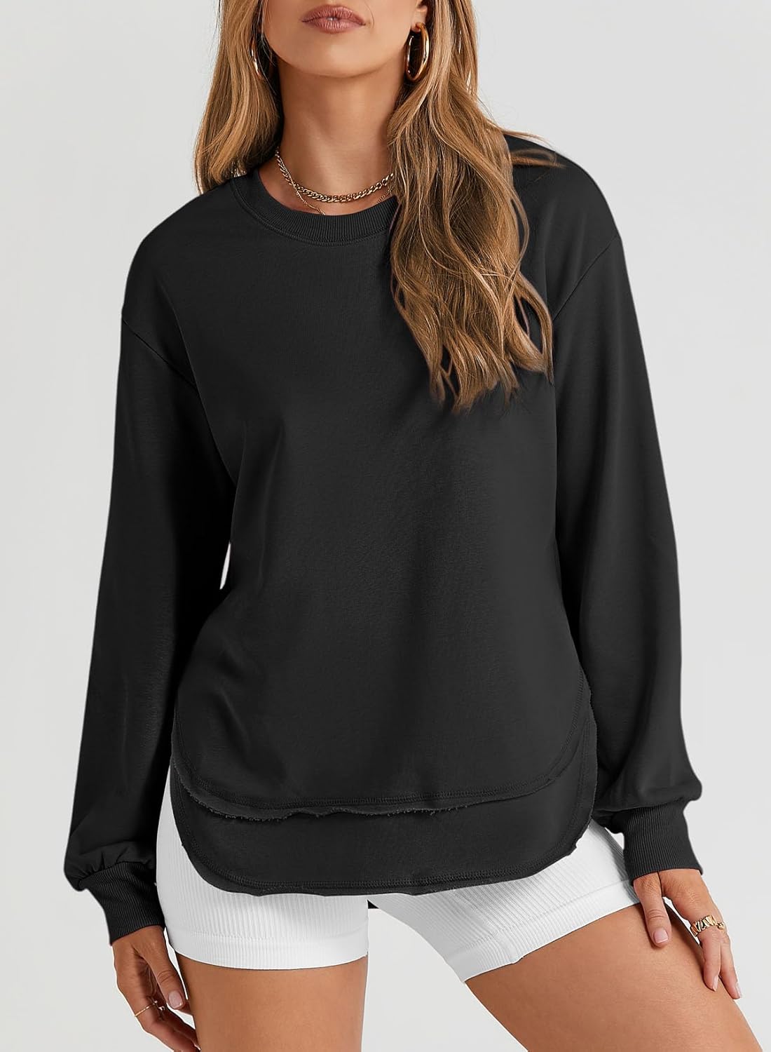 EVALESS Sweatshirt for Women Crewneck Long Sleeve Side Split Tops Casual Solid Color Loose Pullover Shirts 2025 Clothes - Image 2