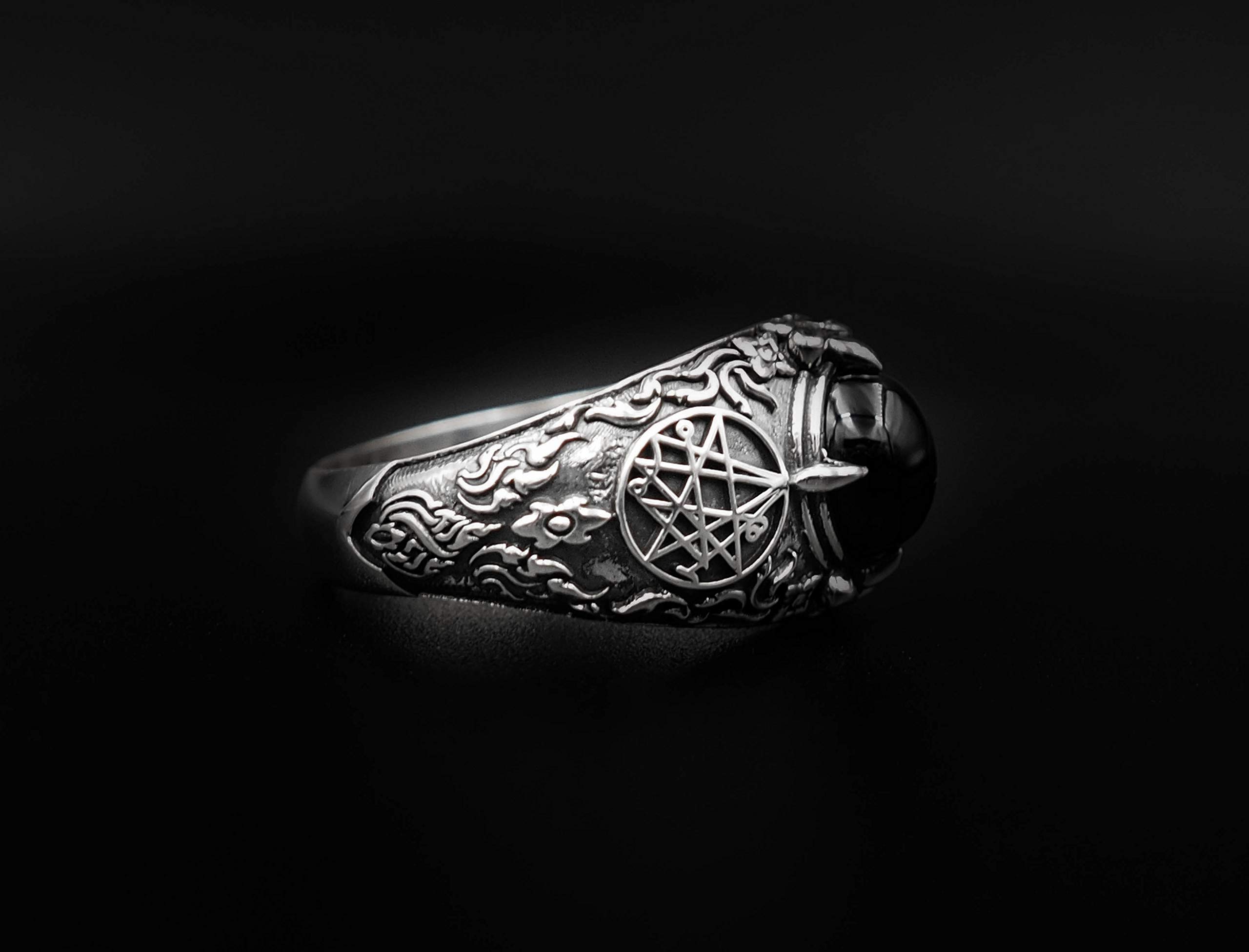 Onyx Seal Sigil of the Necronomicon Ring for Women's and Men's Ring 925 Sterling Silver Size 6-15