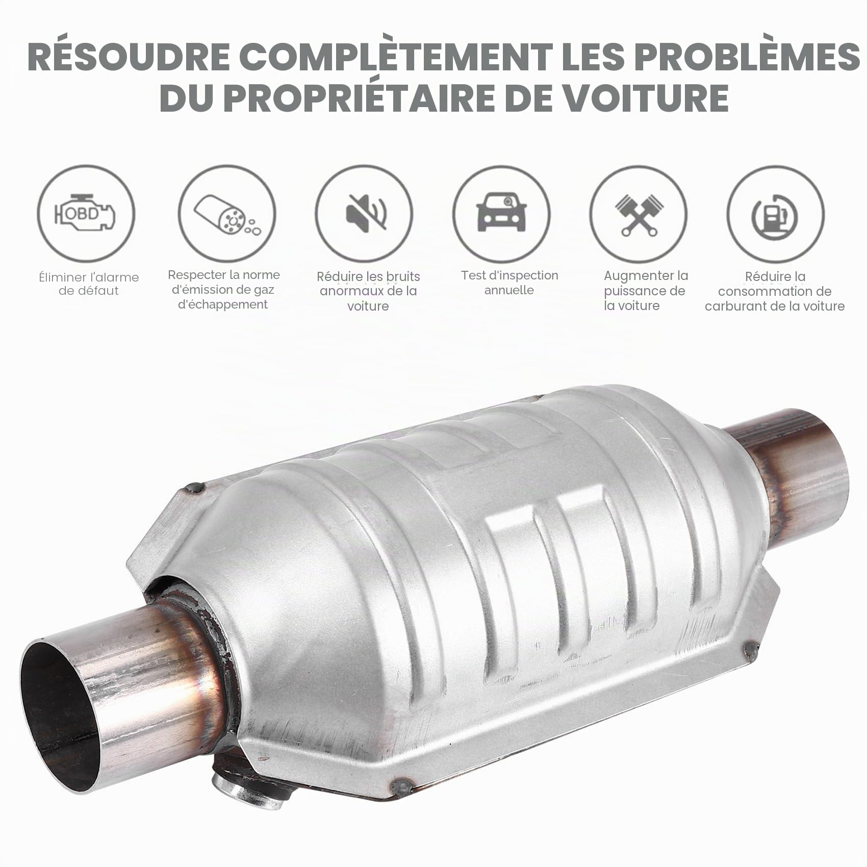 Catalyseur Universel Abouilledy avec entrée/Sortie, avec raccord O2 et écran Thermique 53004 Catalyseur de Voiture en Acier Inoxydable