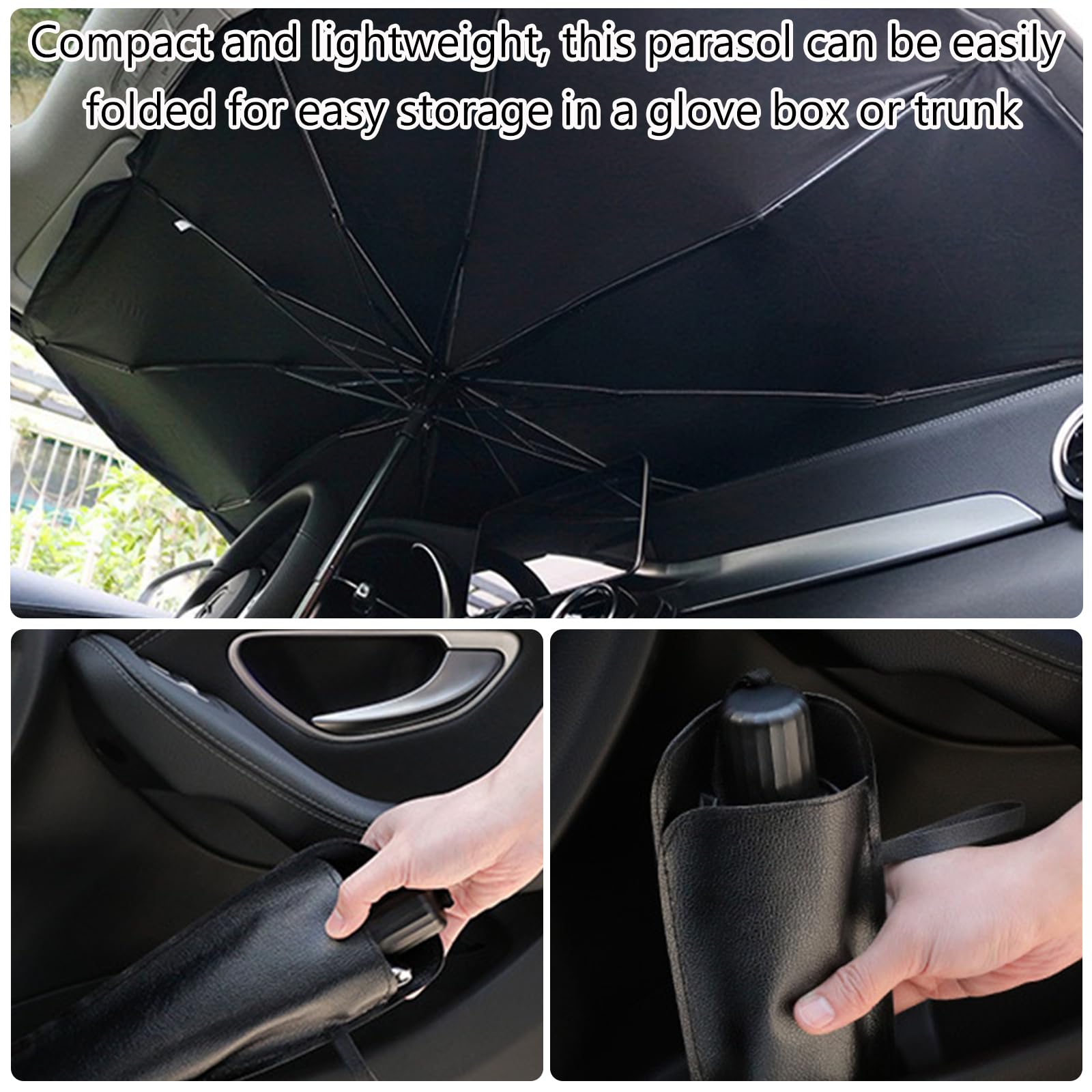 Car Windshield Sun Shade Umbrella, Foldable Windscreen Sunshade 360° Rotatable & Bendable, UV Protection Front Window Sunshade for Cars SUV Truck (140 x 79 cm) — view 7