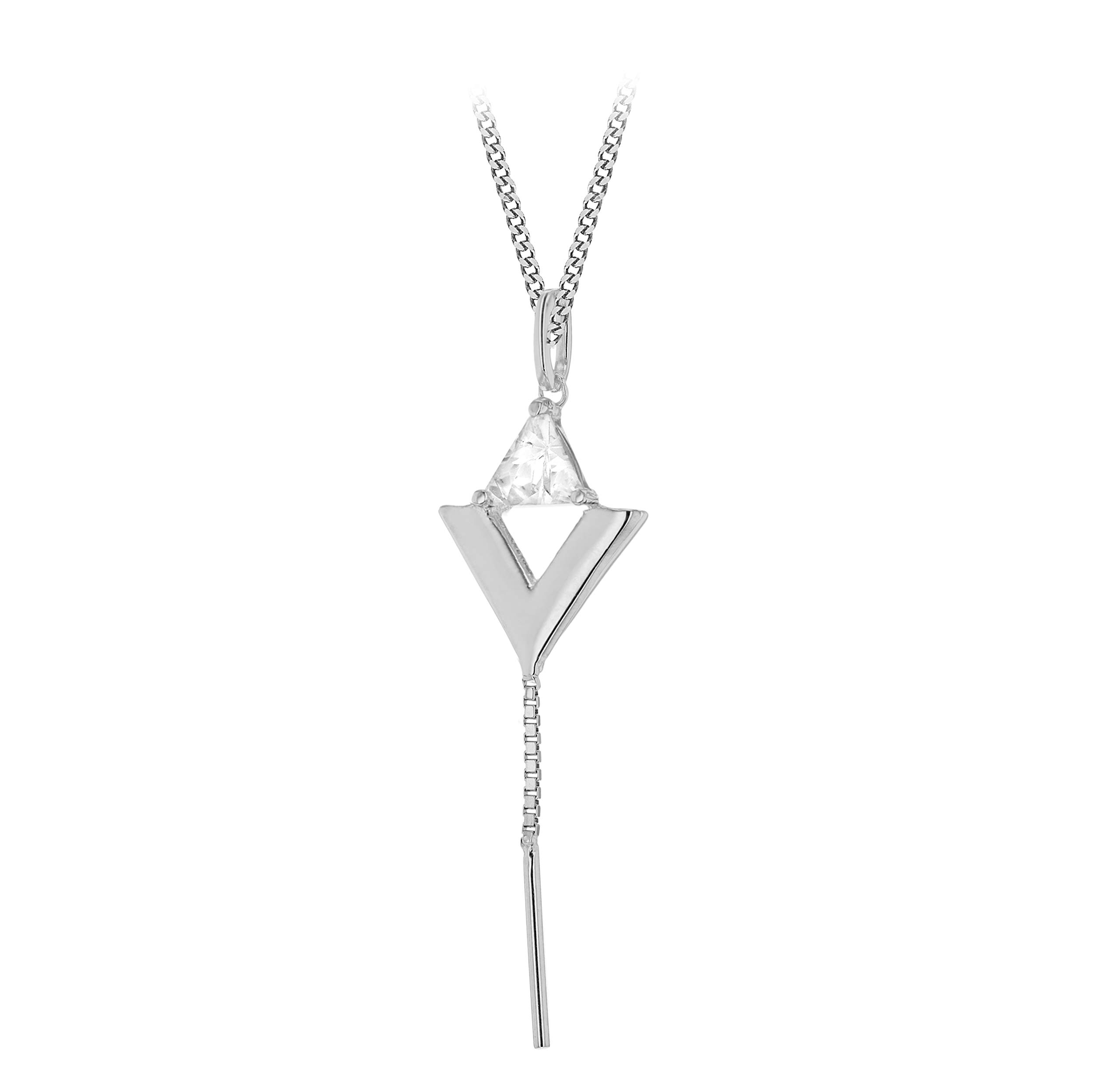 Tuscany Silver Damski srebro Sterling rodowane CZ trójkąt i łańcuch wisiorek na łańcuszku o splocie pancerka - 46 cm / 18 cali