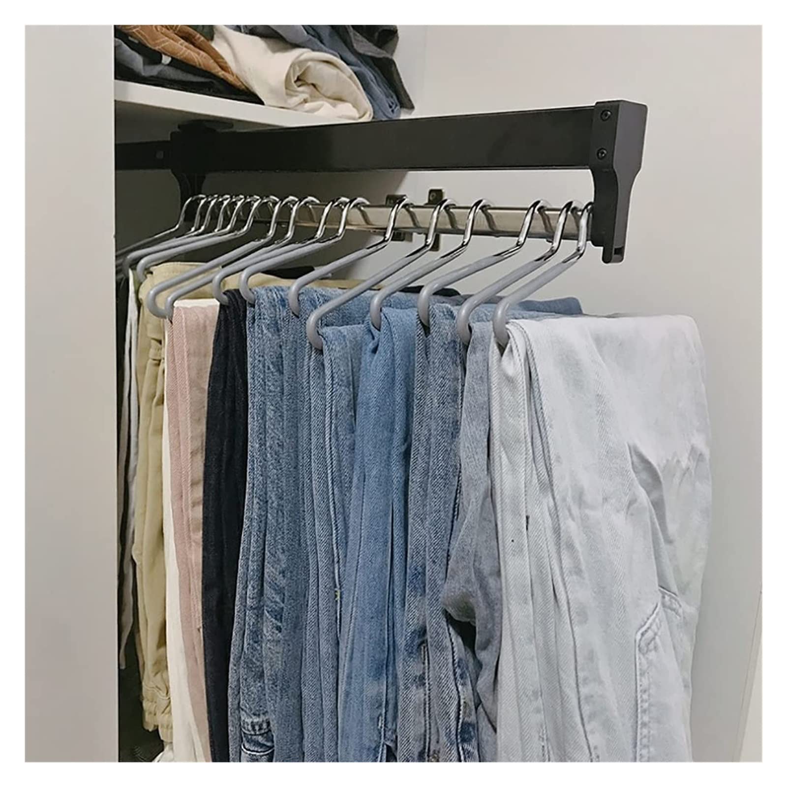 WMYYZYQ Wardrobe Hanger Hanging Rod, Telescopic Hanger with Guide Rail 30-60 Cm Stainless Steel Aluminum Alloy Wardrobe Trousers Storage Rack Load 25kg,500mm/,550mm/21.6inch