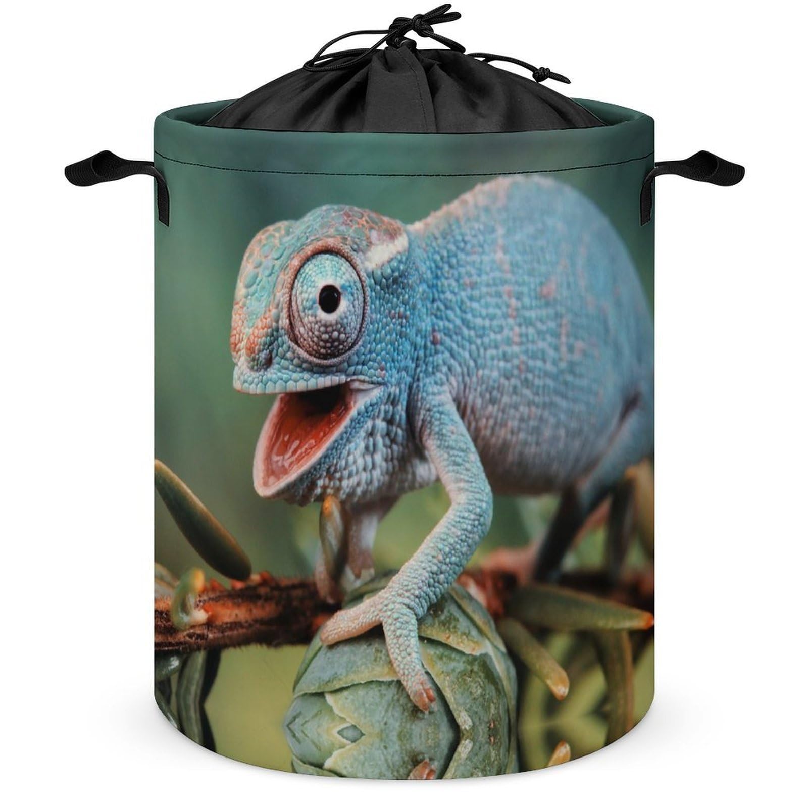 Wlntrophic Drawstring Laundry Hamper, Funny Chameleon Laundry Basket, Washing Basket with Handle
