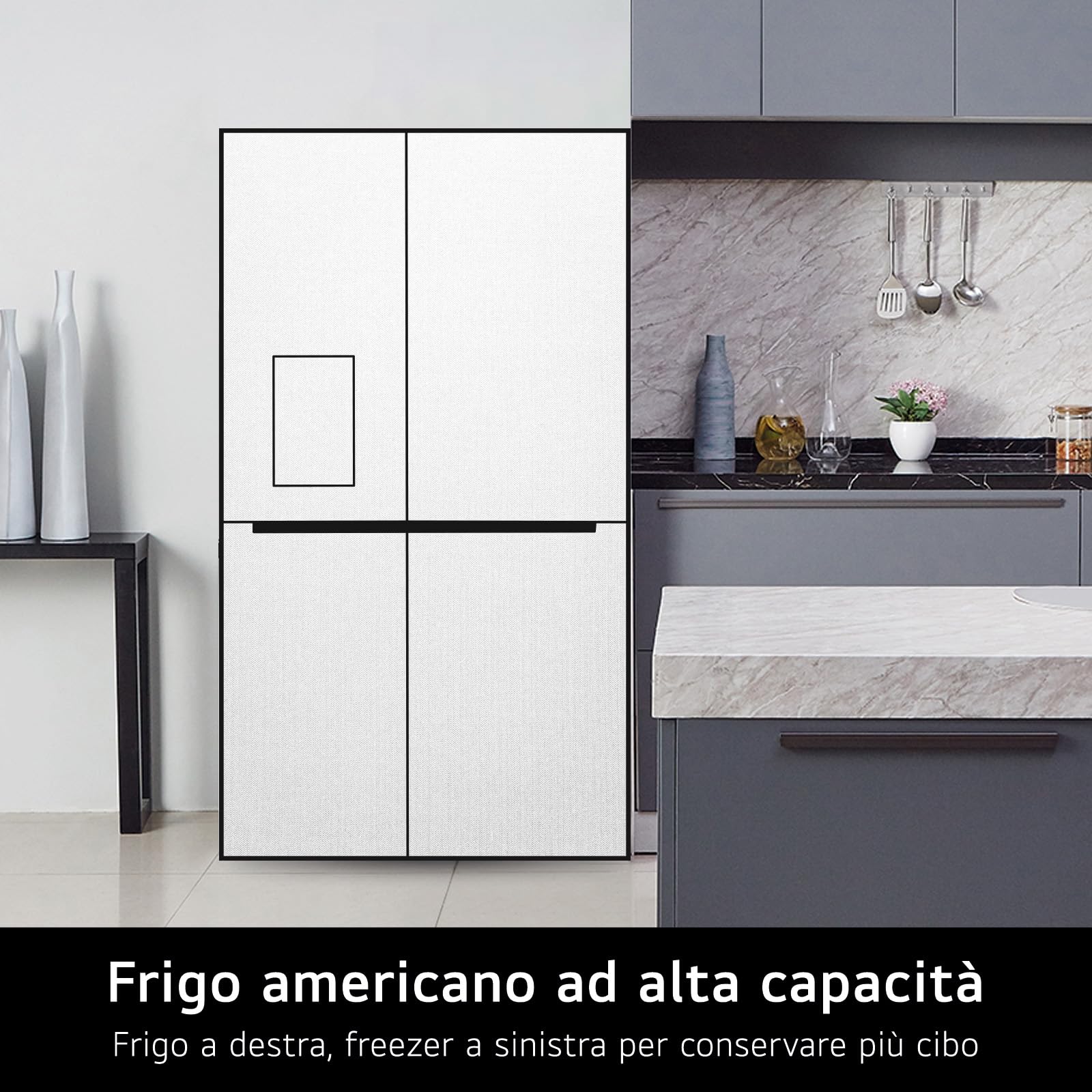 LG GSLE91MBAC Frigorifero Americano Side-by-Side, Classe C, Frigorifero No Frost, 628L, Wi-Fi, Tecnologia Door&Linear Cooling, Fresh Converter, Dispenser Senza Allaccio, UVnano, Metal Sorbet