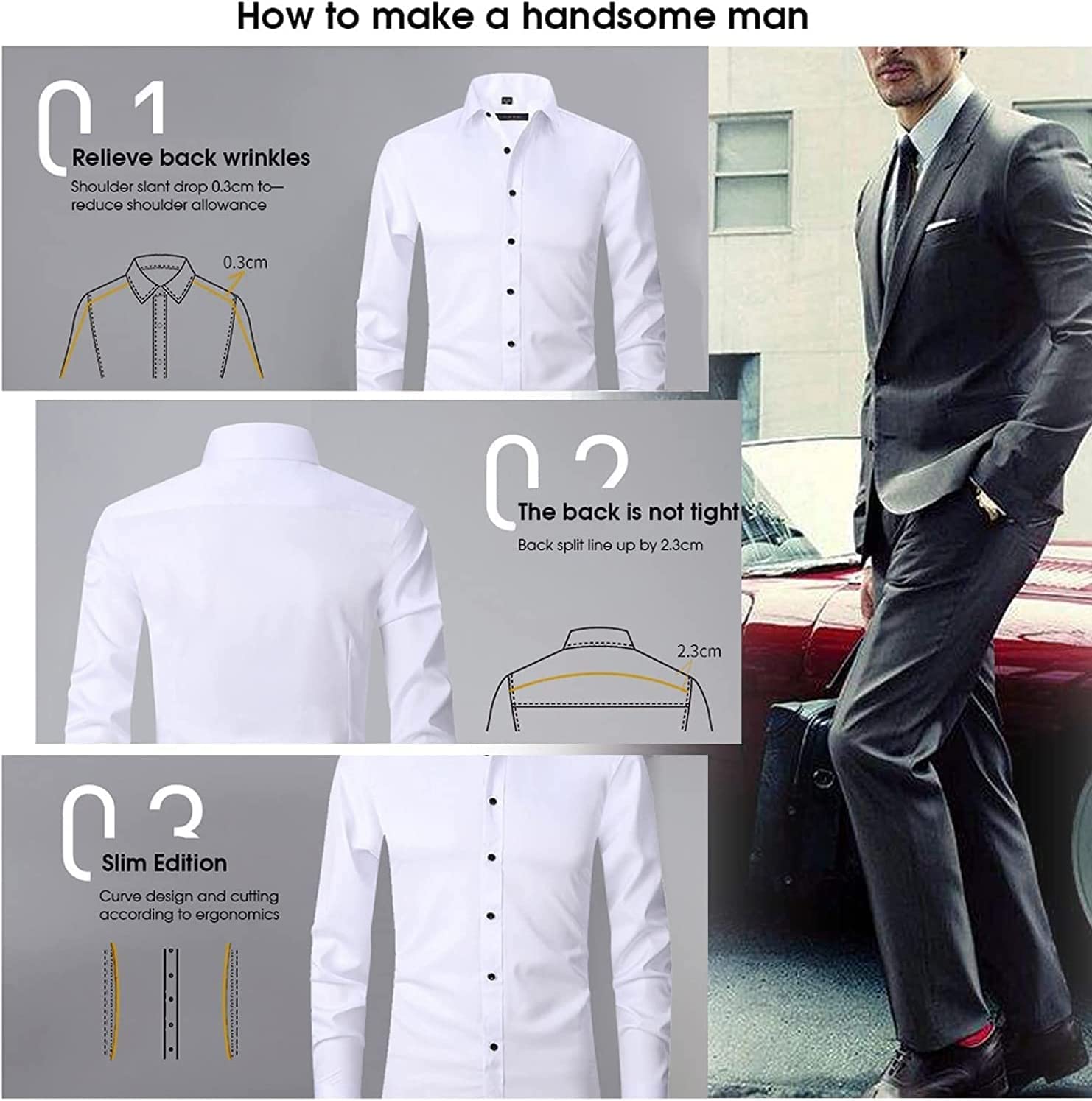 Sopaeduon Camisa elástica Antiarrugas, Camisa elástica de Manga Larga para Hombre con Botones, Ajuste Delgado, Camisa Informal Formal de Negocios