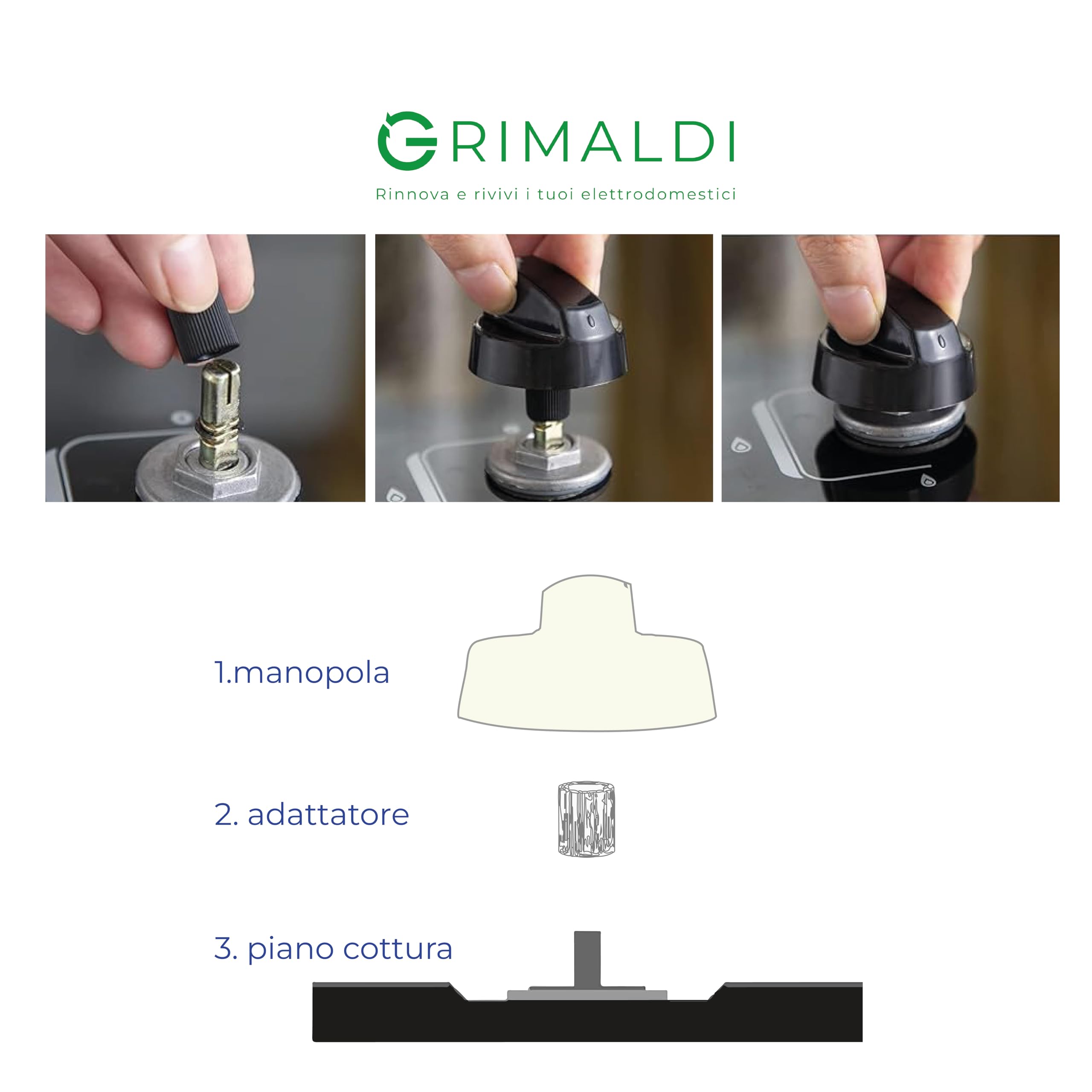 Manopole Fornello Kit 4 Manopole Universali Per Piano Cottura - Colore Grigio, Con Raccordi Vari, Installazione Indipendente Pomelli Cottura 4 Pezzi Grigio - Foto 3