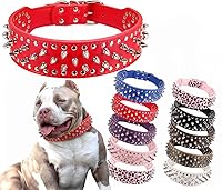 Vista 14 de Hoot - Collar ajustable de piel sintética con tachuelas y clavos para perros, de 5 cm de ancho, 43 tachuelas (L(Cuello 53 cm-61 cm), Marrón Oscuro)