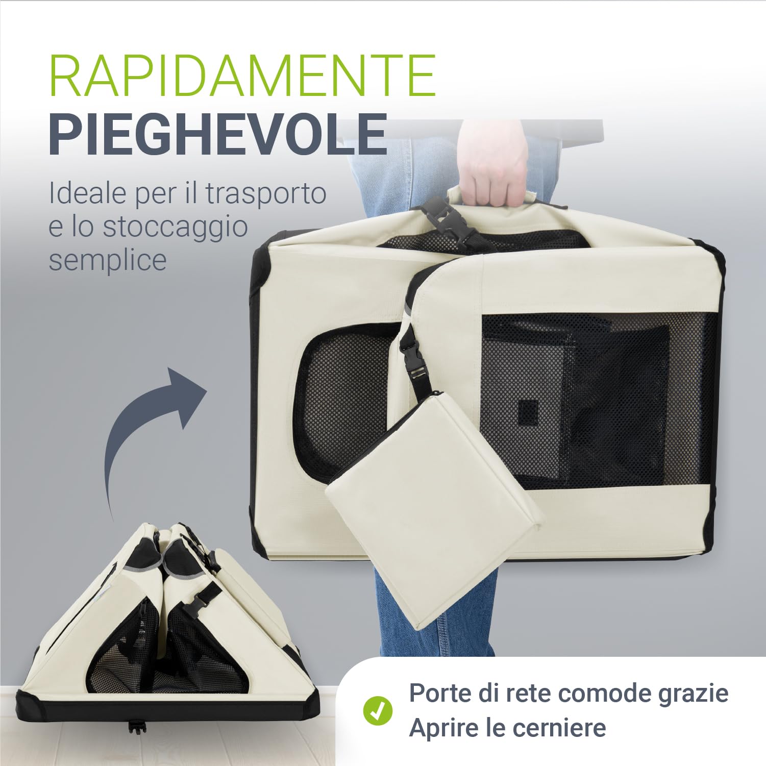 Juskys Trasportino per Cani Lassie S pieghevole e portatile 34x50x36 cm con coperta, borsa e maniglie - trasportino pieghevole per cani, gatti e animali domestici - tessuto Oxford - Beige
