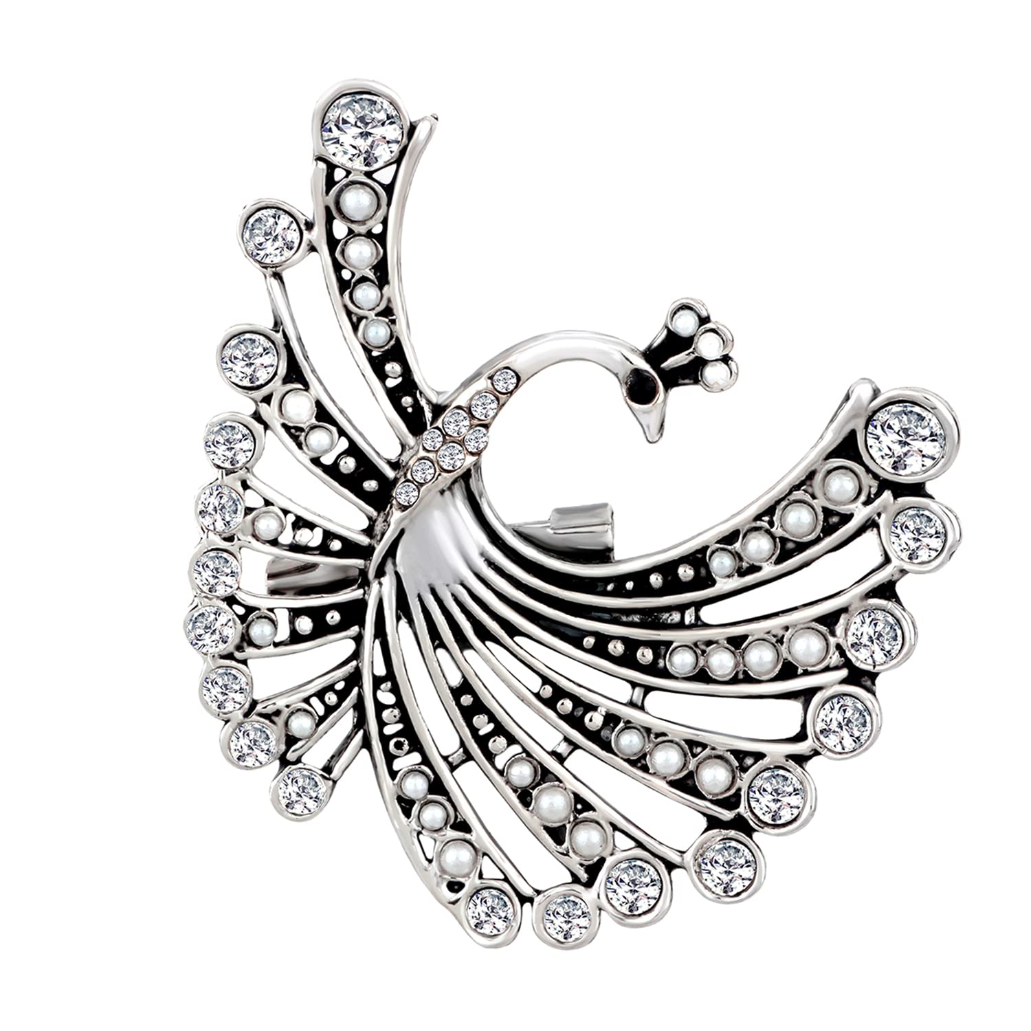 Mahi White Crystals & Artificial Pearl Flying Peacock Shaped Brooch Lapel Pin for Women (BP1101063RWhi) (B0B1MXXX3B) Amazon Price History, Amazon Price Tracker