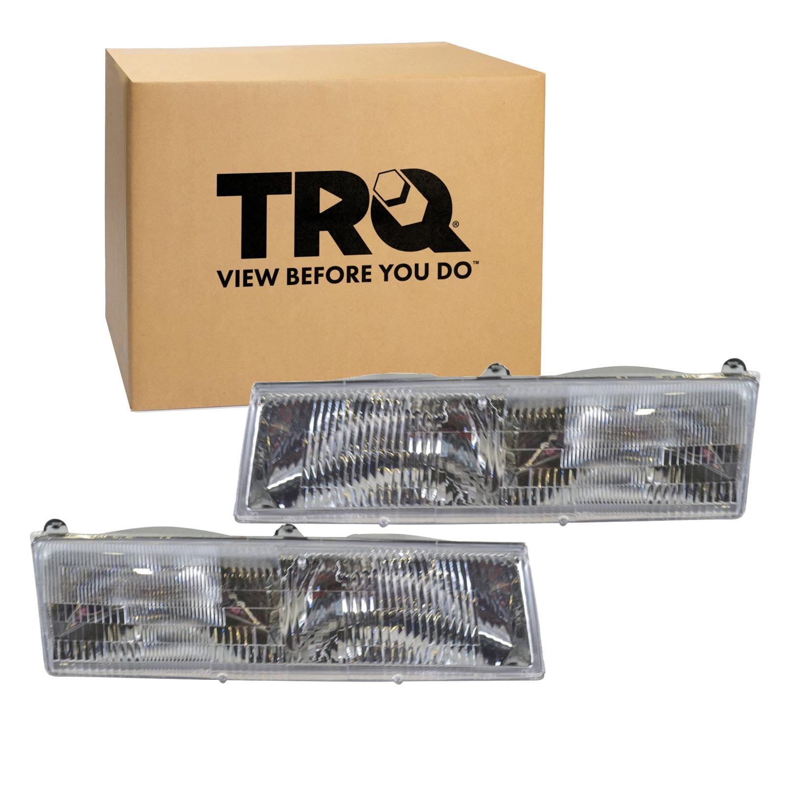 TRQ 2 Piece Headlight Assembly Set Driver &amp; Passenger Side Compatible with Grand Marquis 1992-1994 Cougar 1989-1990 FO2502126 FO2503126 FOWY13008A FOWY13008B