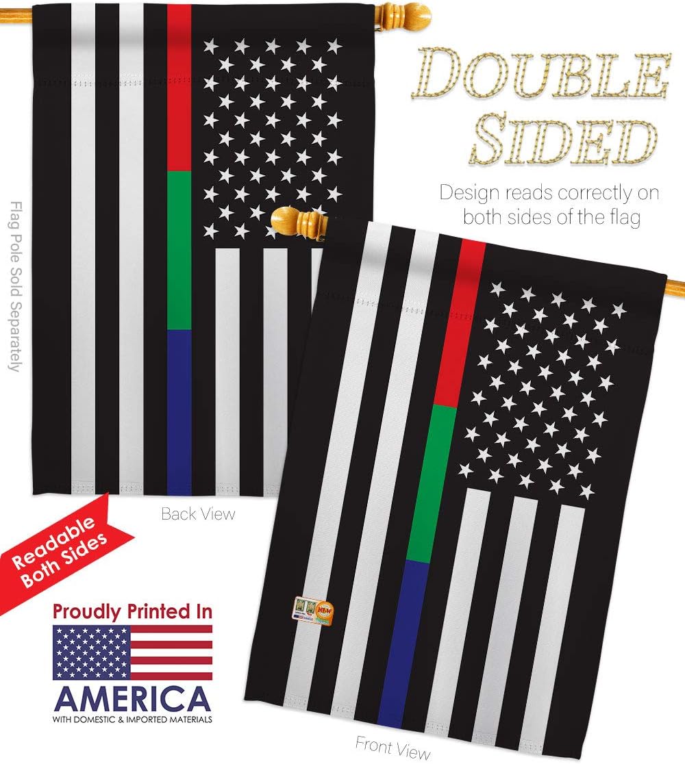 US Thin Blue Green Red Line House Flag First Responders Police Cop Law Enforcement Sheriff Officer Support Small Decorative Gift Yard Banner Double-Sided Made In USA 28 X 40