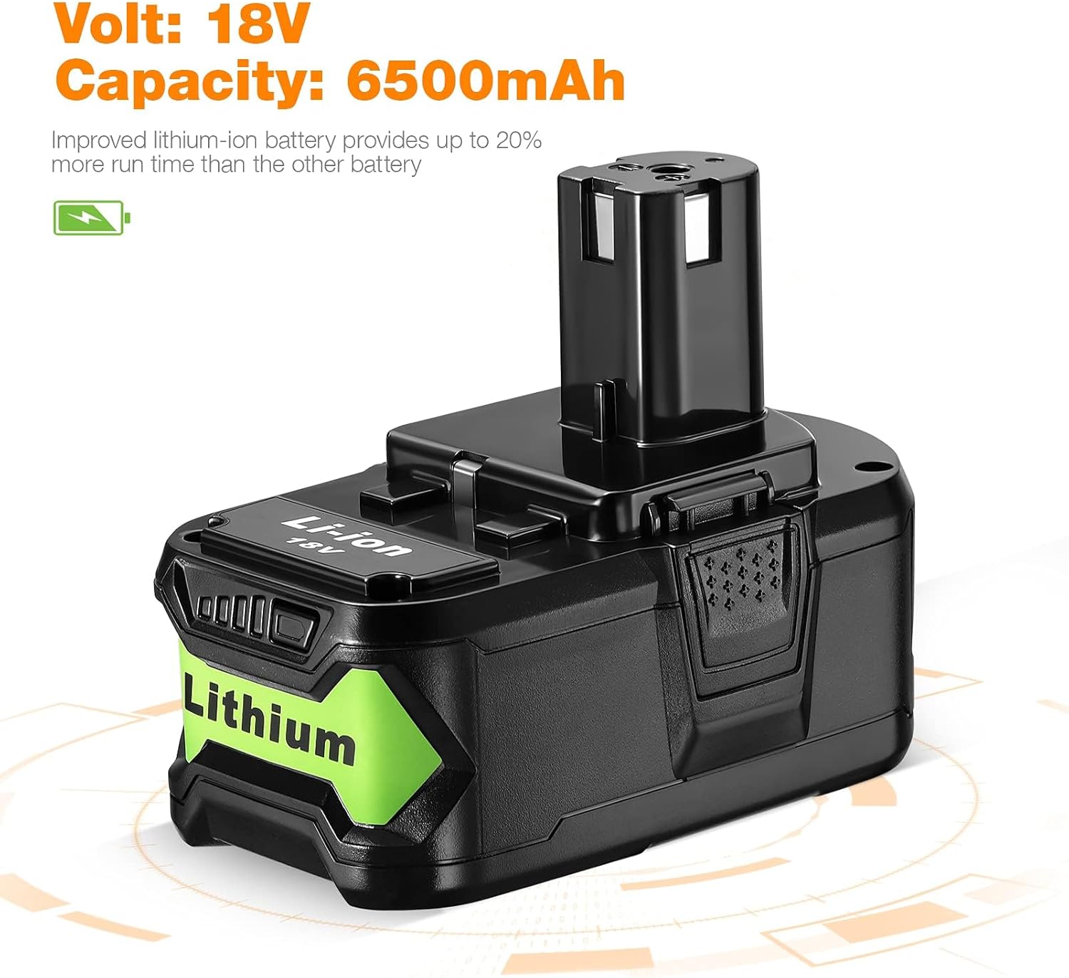 KEEPTOP 18V 6.5Ah Replacement Battery Compatible with Ryobi 18V Lithium Battery P102 P103 P105 P107 P108 P109 ONE+ Cordless Tool, 2 PACKS