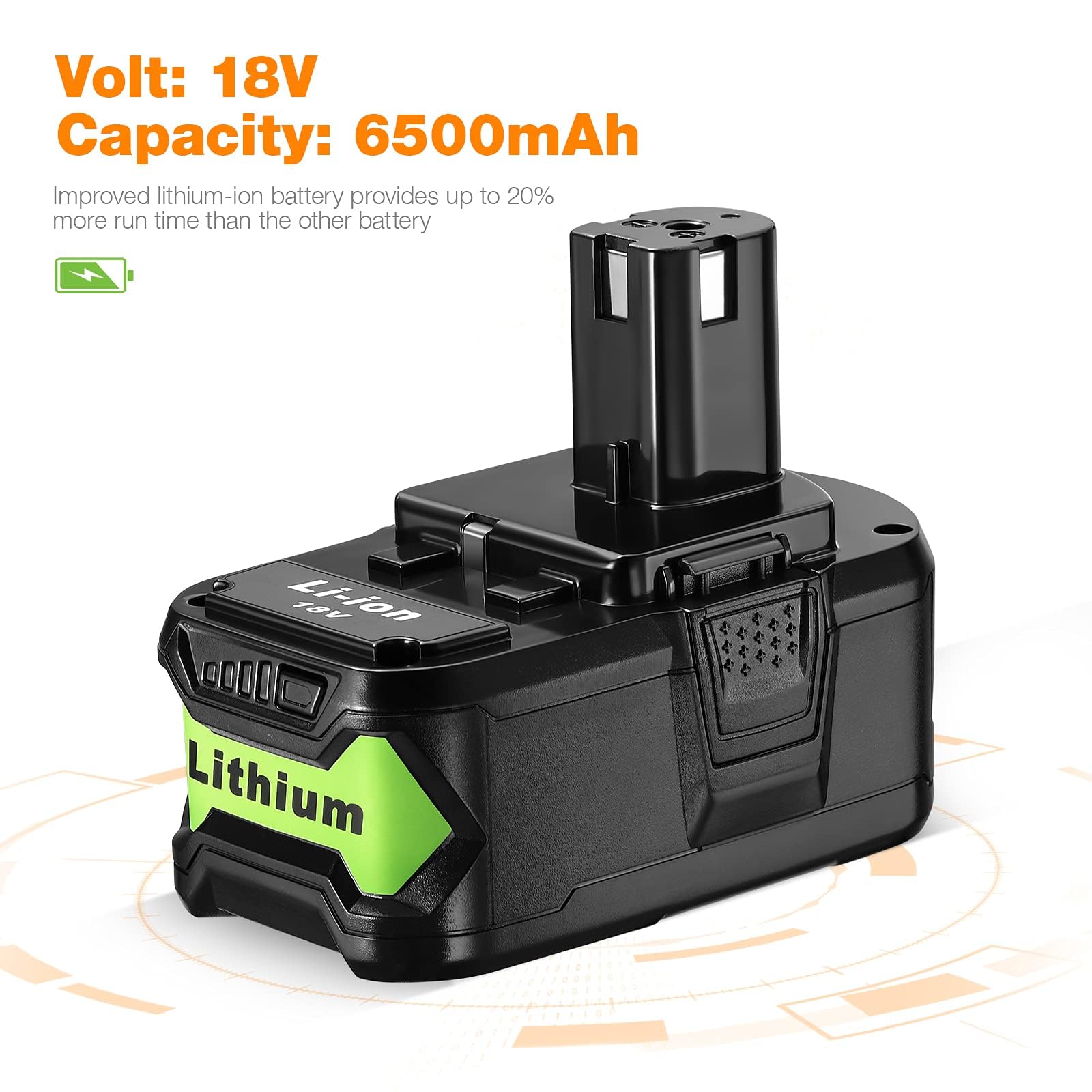 KEEPTOP 18V 6.5Ah Replacement Battery Compatible with 18V Lithium Battery P102 P103 P105 P107 P108 P109 ONE+ Cordless Tool, 2 PACKS