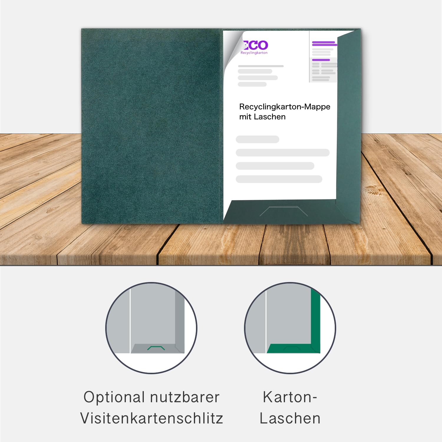 Präsentationsmappe A4 Tannengrün (60 Stück) - rauer ECO Recycling-Karton - direkt vom Hersteller STRATAG - vielseitig einsetzbar für Ihre Angebote, Exposés, Projekte oder Geschäftsberichte