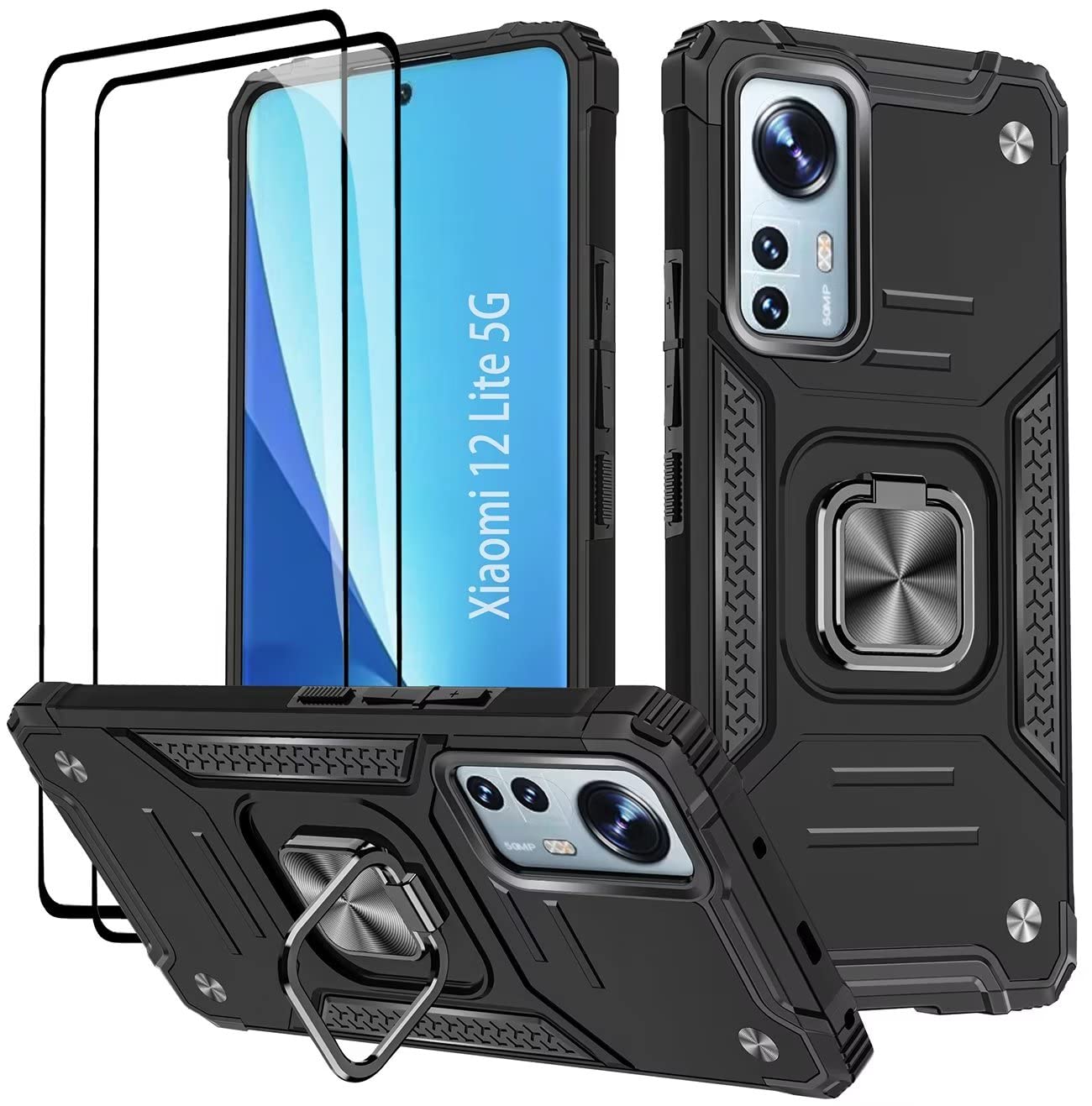 Custodia Hi-Case Per Xiaomi 12 Lite 5G, Cover Con Protezione Fotocamera Scorrevole, Anello Porta Carte E Supporto Magnetico, Rosso