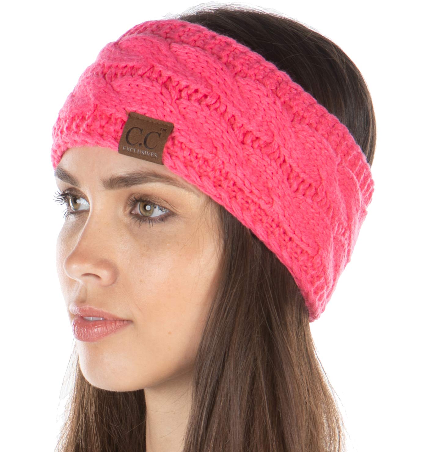 Funky Junque Women’s Fleece-Lined Knit Headband – Confetti Ear Warmer for Winter, Cozy Sherpa Interior, Soft Stretch Fit - Candy Pink