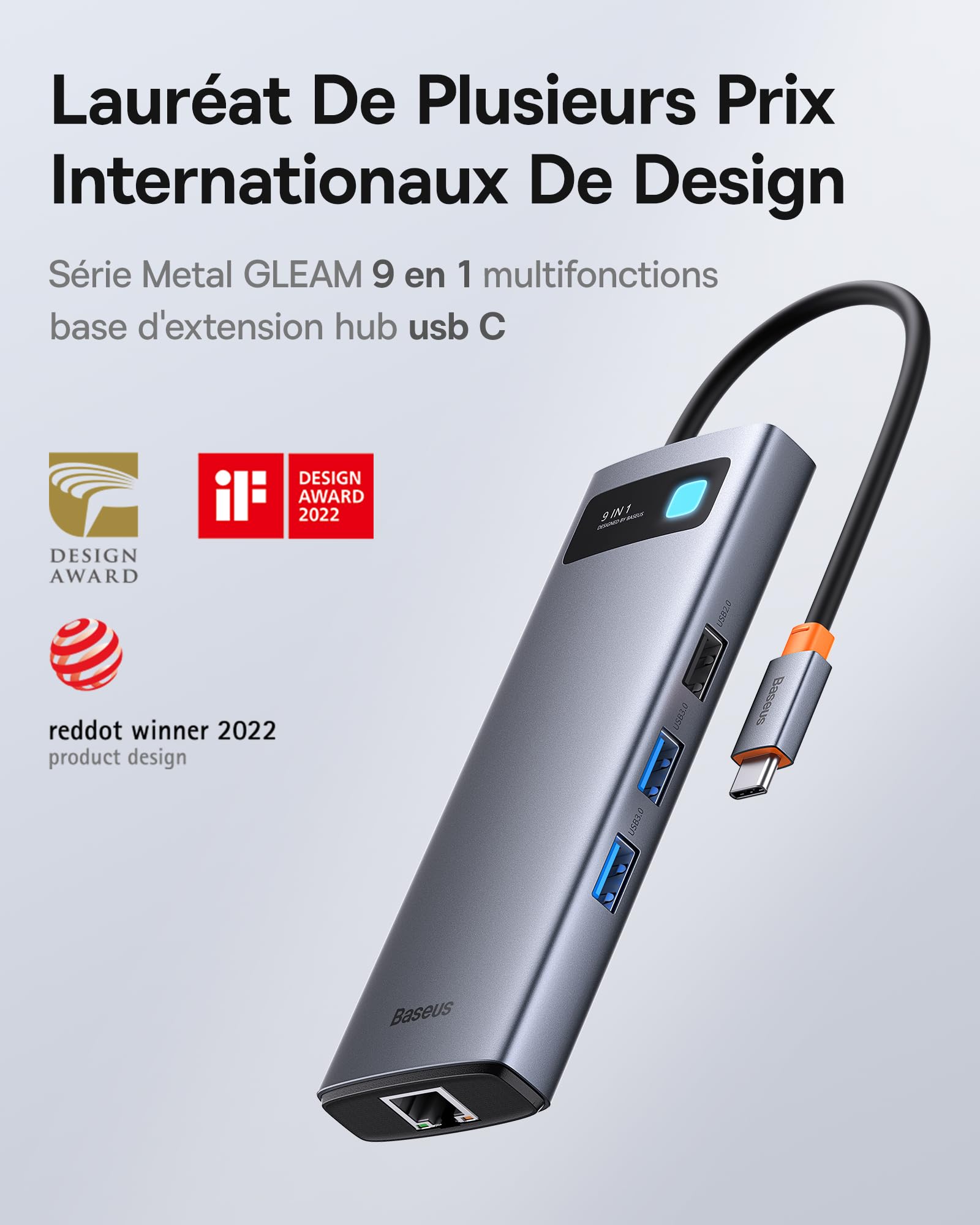 Baseus Station d'accueil 4K @ 120 Hz, Stations d'accueil 9 en 1 2 HDMI Double écran, 1000 Mbp Ethernet, 100 W PD, Lecteur de Carte TF/SD, 3 USB, Adaptateur multiport pour
