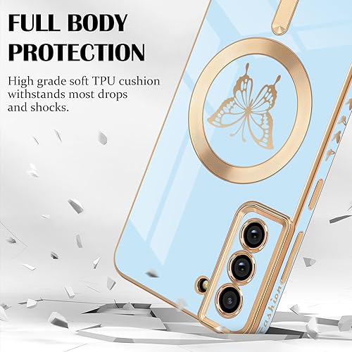 Miniatura 10 de Funda magnética para Samsung Galaxy S21 Plus 5G, bonita funda con borde chapado en mariposa con MagSafe para mujeres, niñas y hombres, TPU suave, a