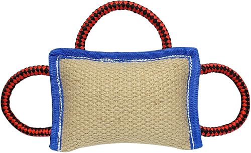 Miniatura 3 de PET ARTIST Almohada de yute resistente para perros de 9.5 x 6.5 pulgadas, con 3 asas, remolcador de yute duradero para entrenamiento de cachorros,