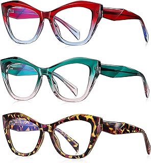 bullabulling 3Pack Oversized Oprah Style Reading Glasses For Women Men Spring Hinges Blue Light Blocking Computer Readers (red/green/leopard, 2.50)