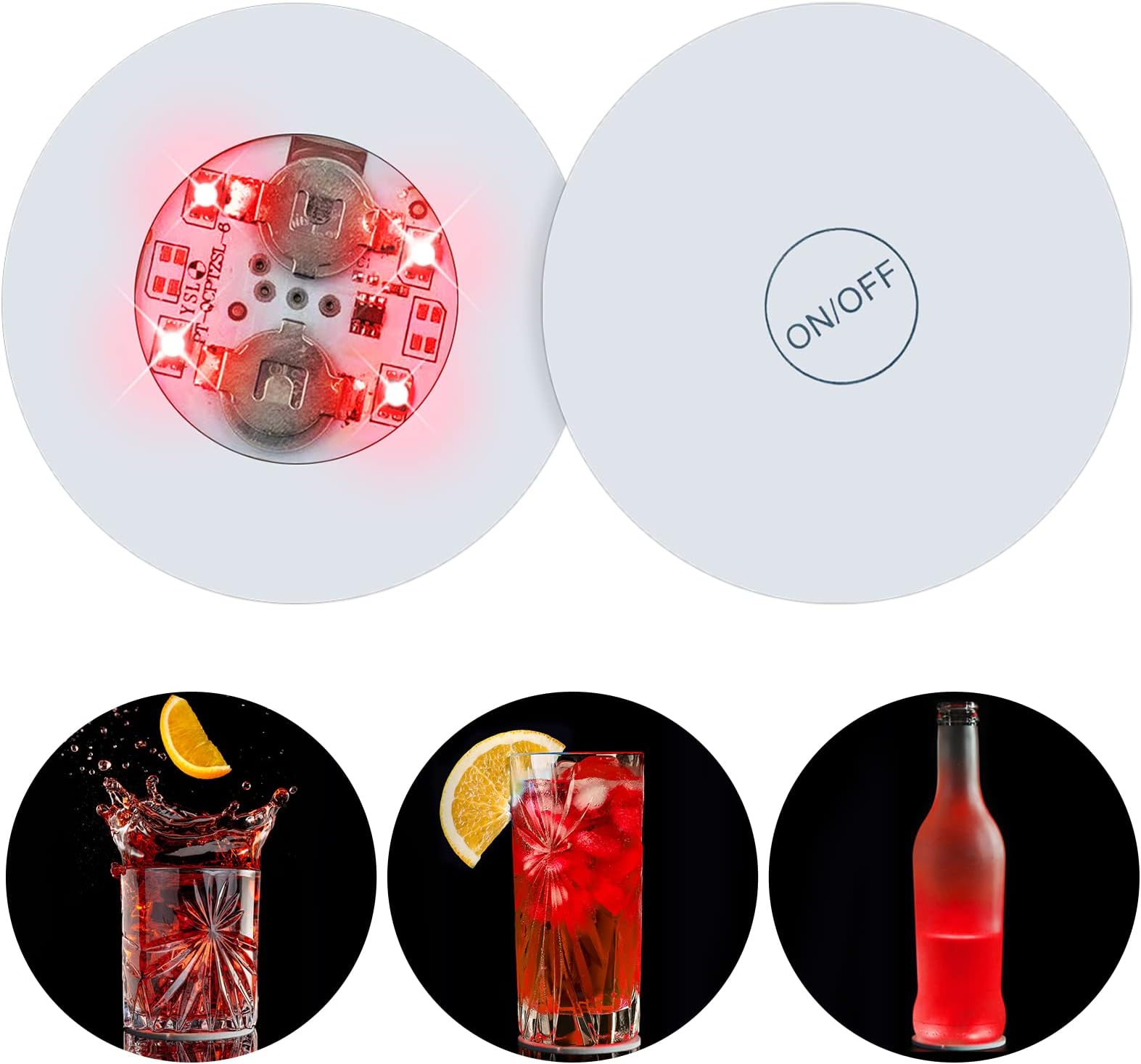 LED Cocktail Coaster LED Coaster LED Flash Light Cup Mat Acrylic Wine Coaster Light Bar Club LED Car Coaster USB Charging Cup Mat Drink Holder (Red)