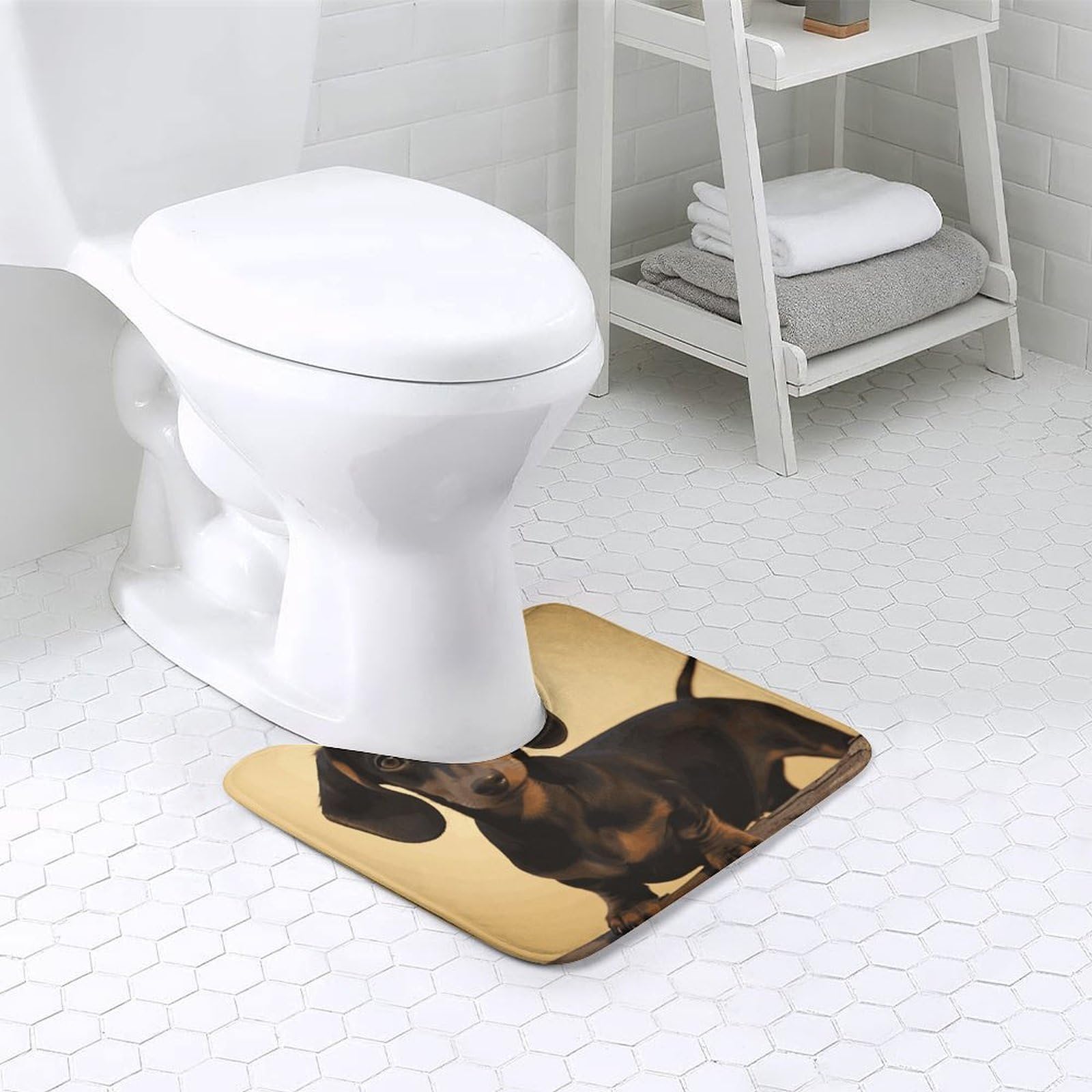 Toilet Rugs U-Shaped 20x16 Soft Absorbent Contour Bathroom Rugs for Toilet, Non-Slip Microfiber Floor Mat, A Cute Dachshund Bath Mat for Toilet Rug Carpet