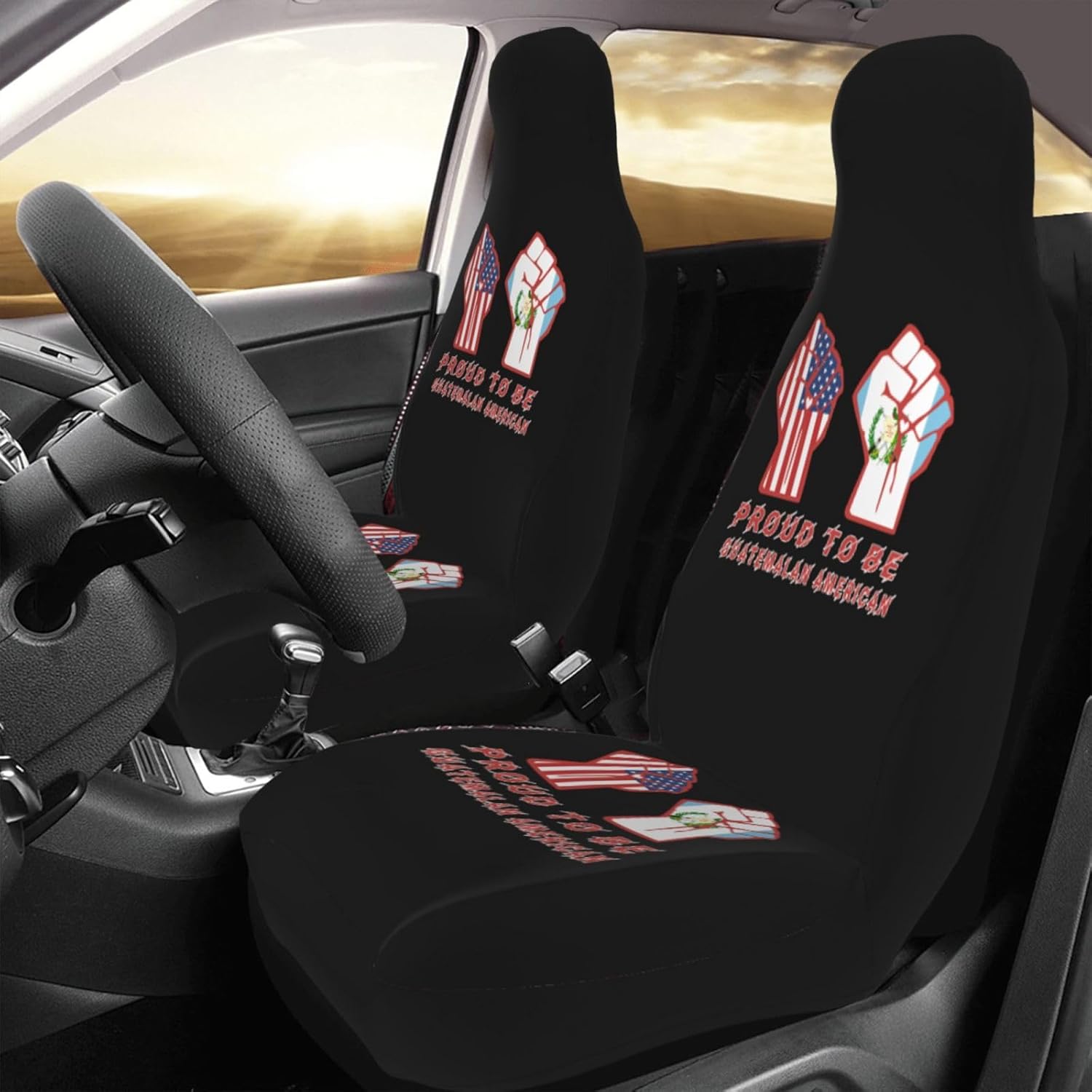 Proud to Be Guatemalan American Guatemala USA Flag Car Front Seat Covers Set of 2, Washable Breathable Vehicle Cushion Protector for Sedan Truck Automotive, SUV, Van