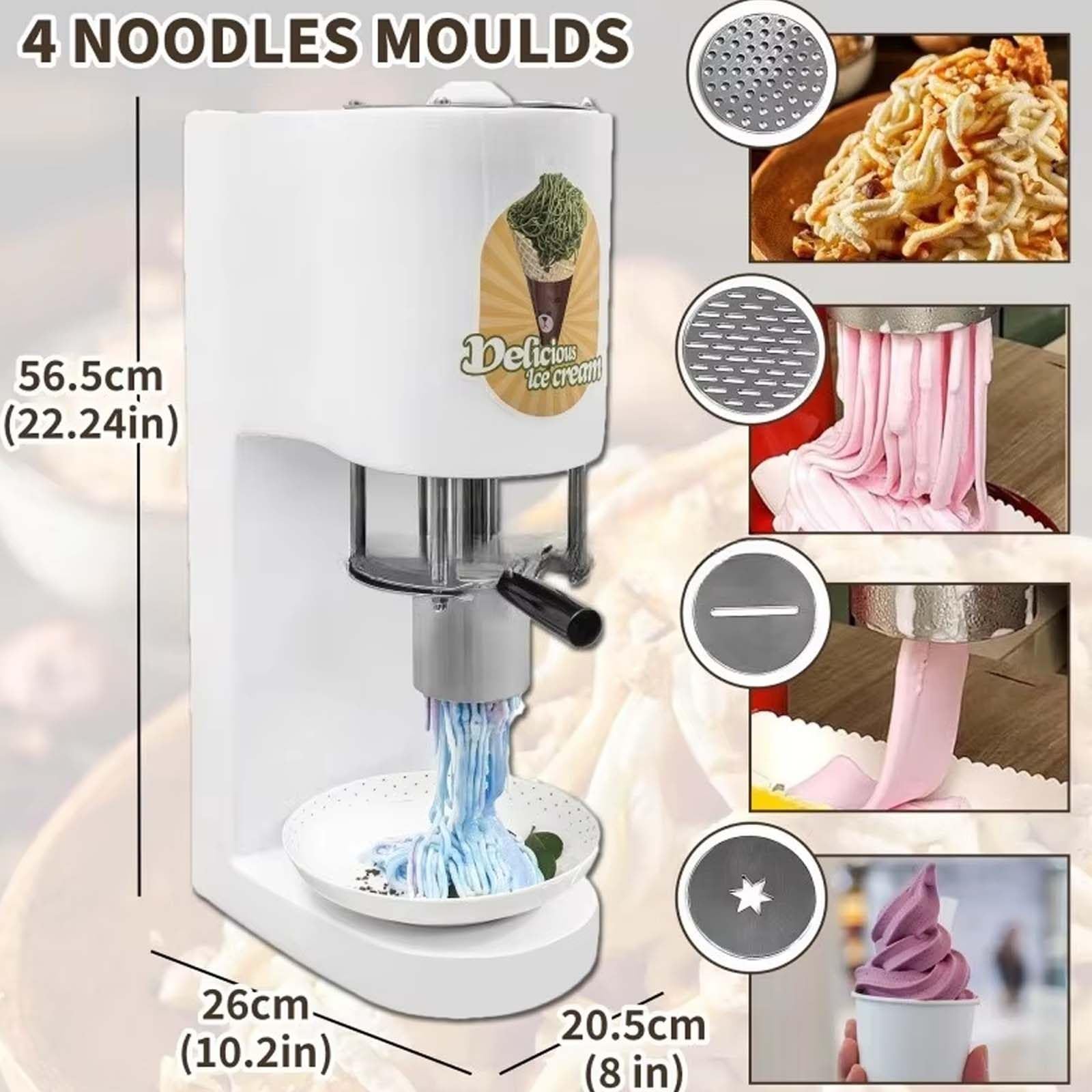 MáQuina para Helado De Espagueti, con 4 Formas Decorativas, Tolva De 420 Ml, Encendido con Un Solo Toque, Ideal para Banquetes, Fiestas y Servicios De Catering White