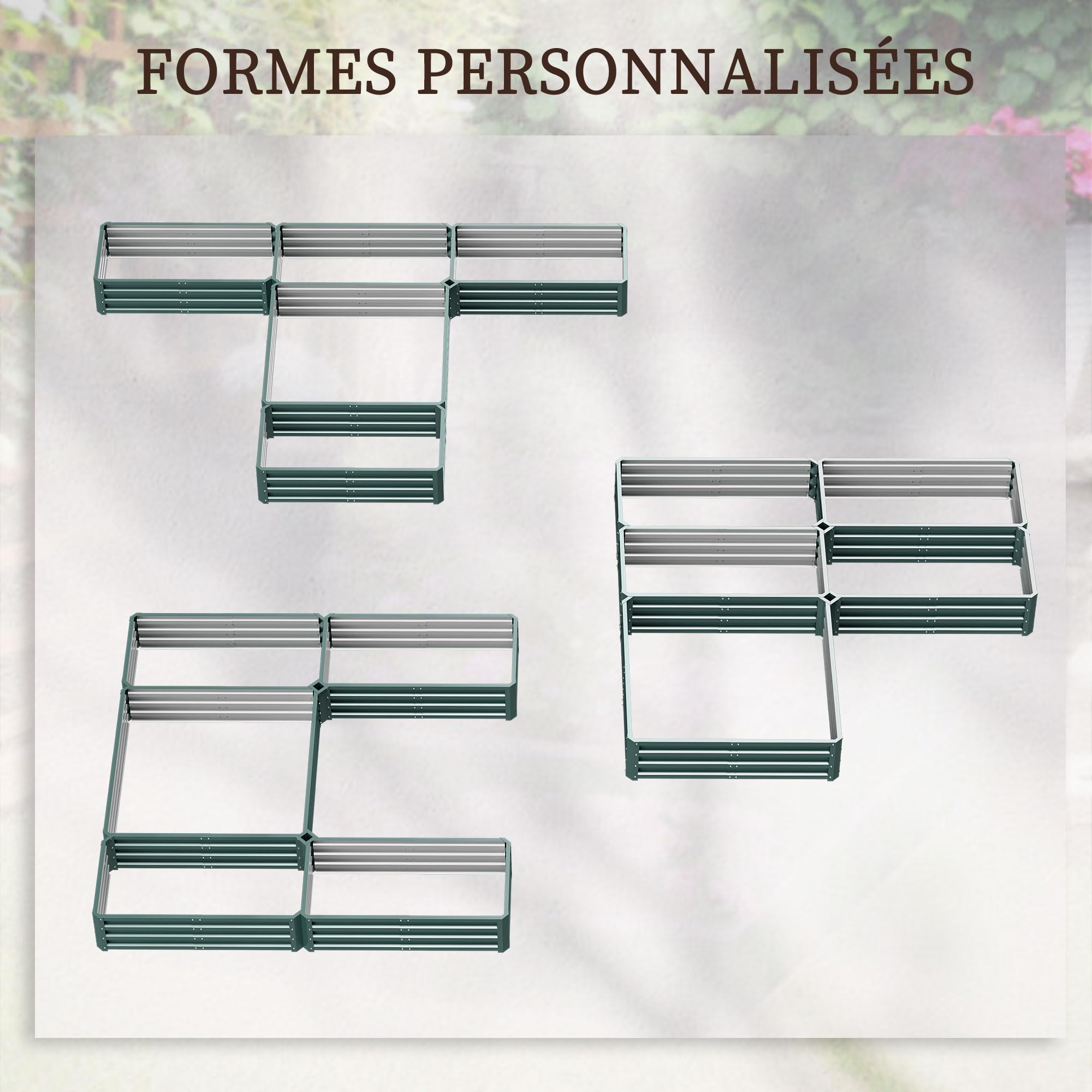 Outsunny Jardinière Carré Potager de Jardin 245L x 242l x 31H cm Vert | Modulable En Acier, Ensemble de 5 Jardinières, pour Légumes, Plantes, Fleurs