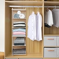 Vista 3 de 5-Layer Hanging Closet Organizer, Foldable Wardrobe Storage System with Drawers, Beige, Washable Sweater Storage Bag