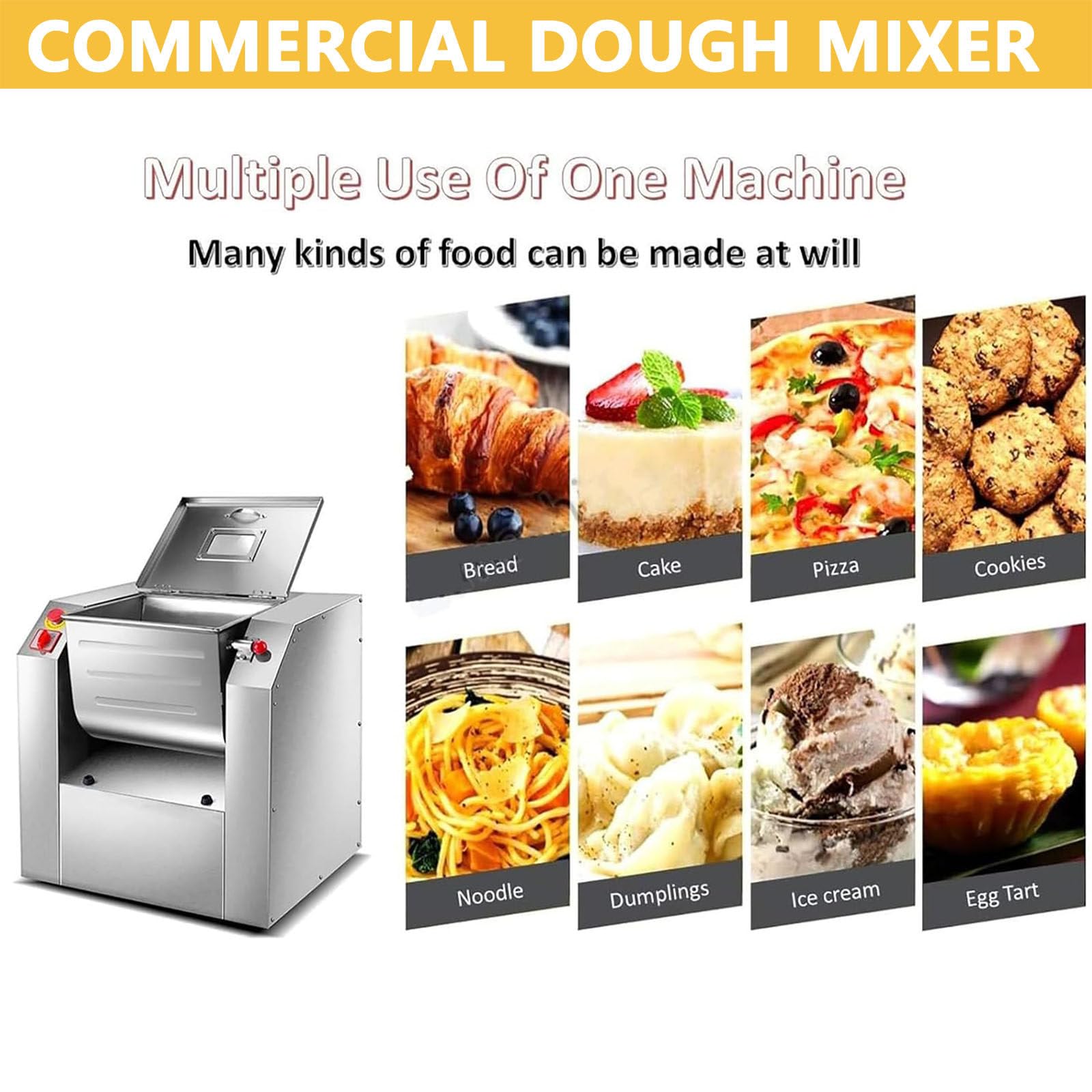 Amasadora Comercial de 15 Kg/25 Kg, Batidora EléCtrica de Harina con Cuenco Inclinado de 90 Grados para Mezclar Masa y Amasar, para PanaderíAs, PizzeríAs y Restaurantes,25kg Dough