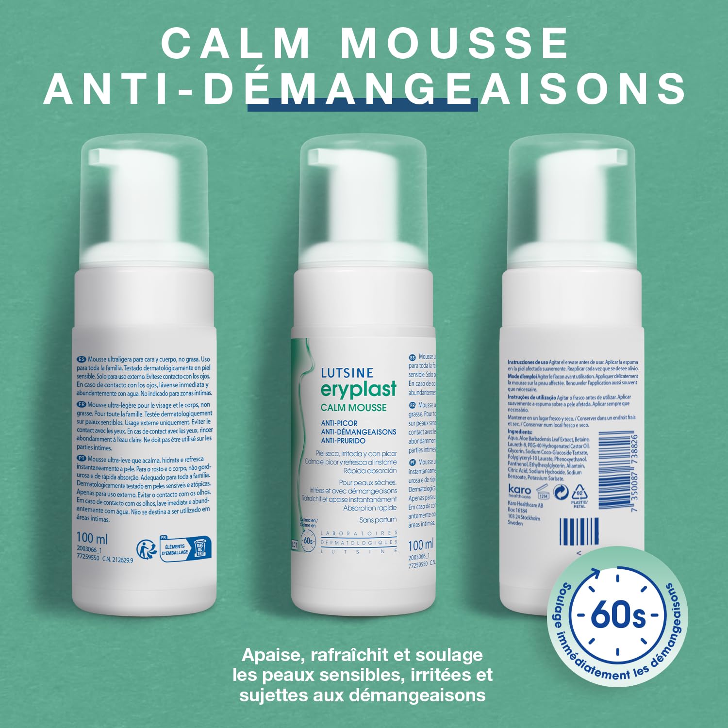 Eryplast CALM Mousse - anti-démangeaisons 100ml - Apaise et soulage les peaux sensibles, irritées et sujettes aux démangeaisons en 60 secondes - Effet rafraichissant